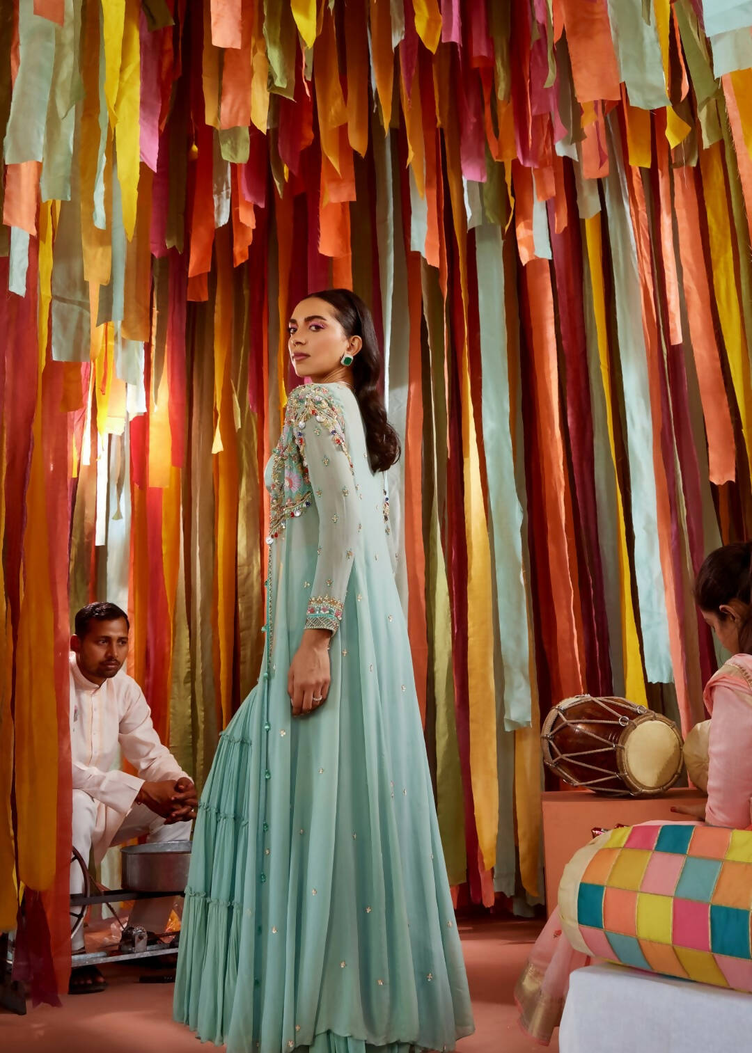 Mint Green Cape and Sharara Set