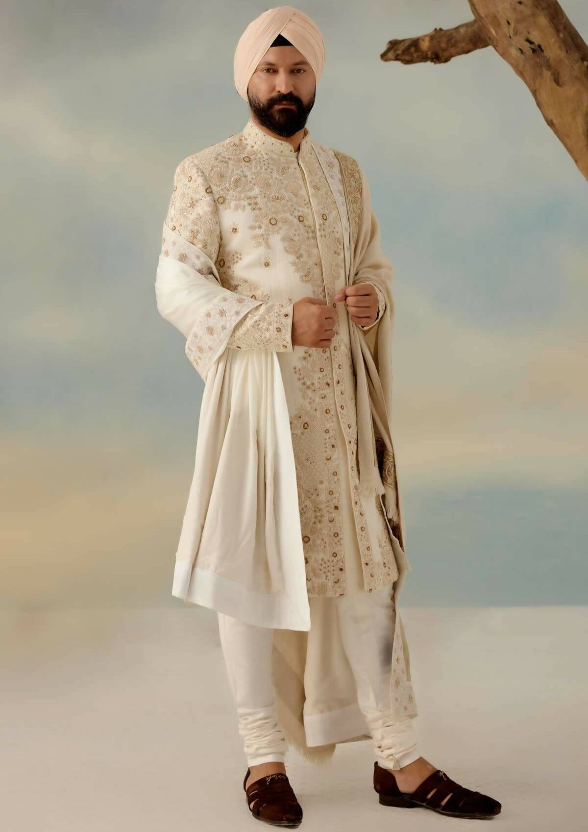 Butter Cream Sherwani Set