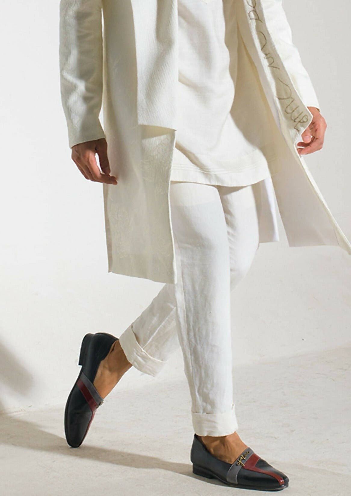 Ivory Textured Overcoat Set