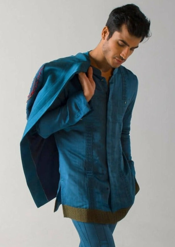 Teal Blue Pintuck Kurta Top