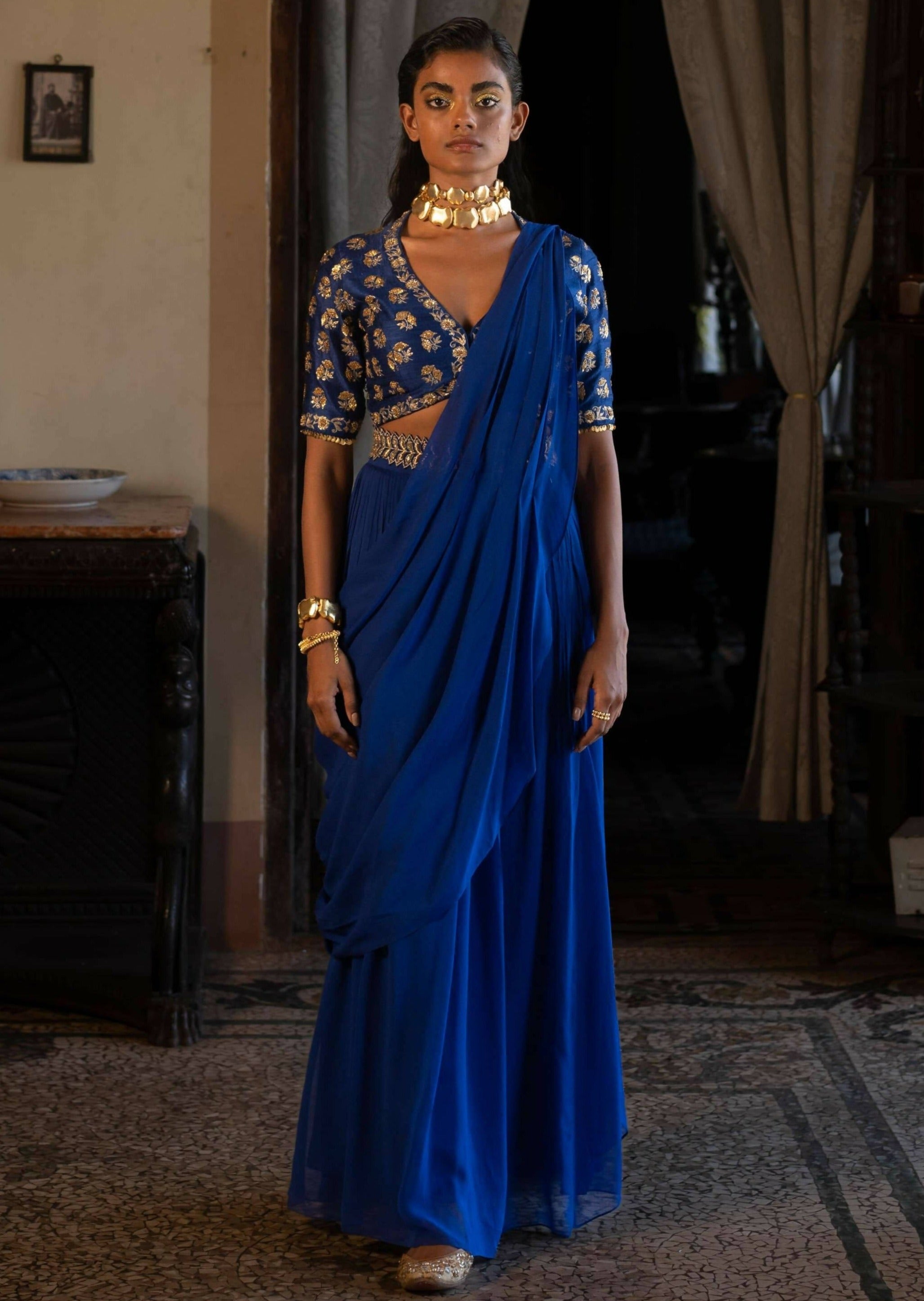 Electric Blue Sari Set