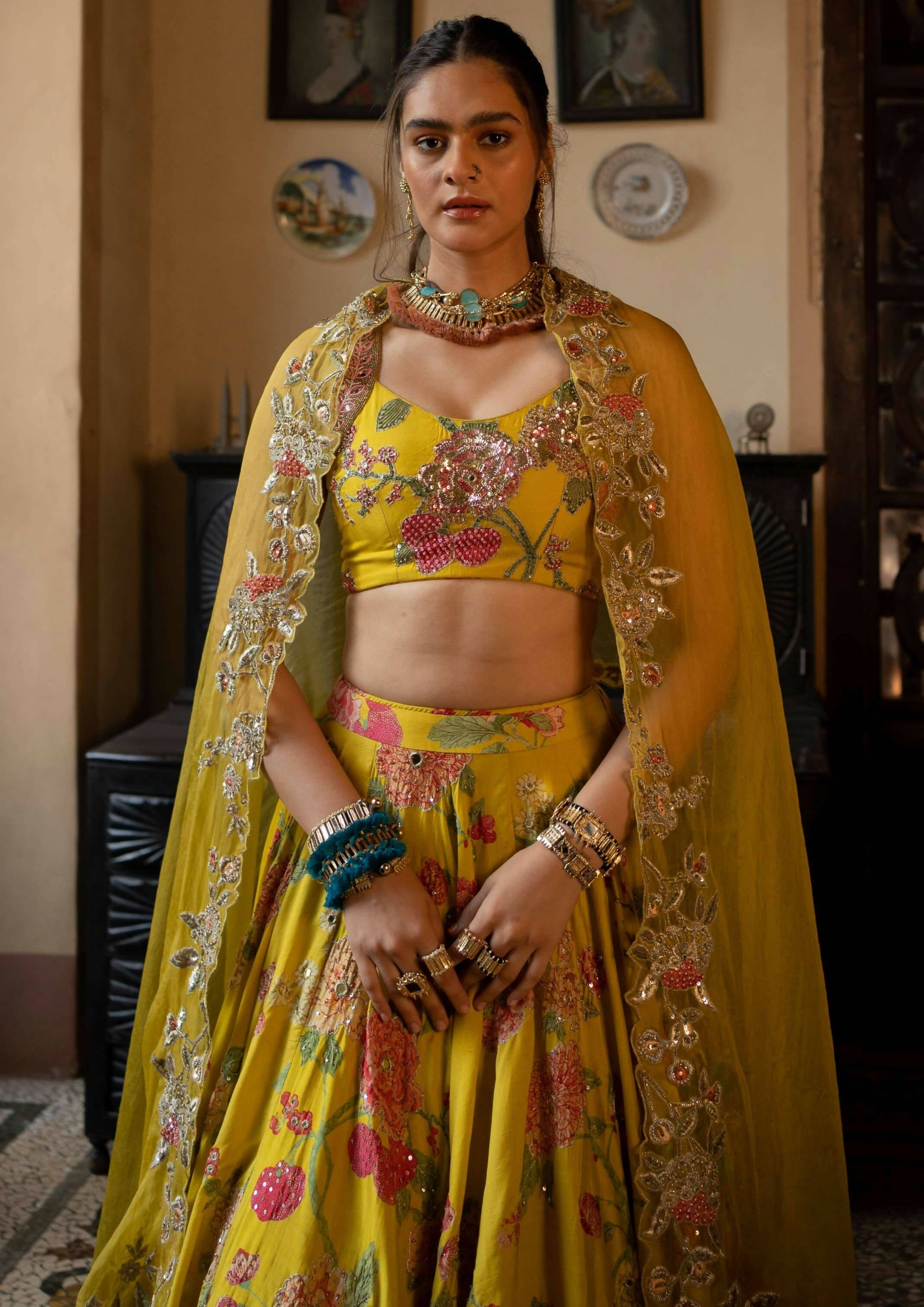 Yellow Multi Floral Lehenga Set