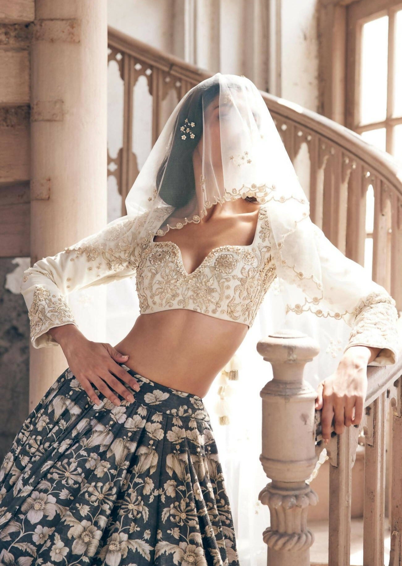 Black Vintage Floral Lehenga Set