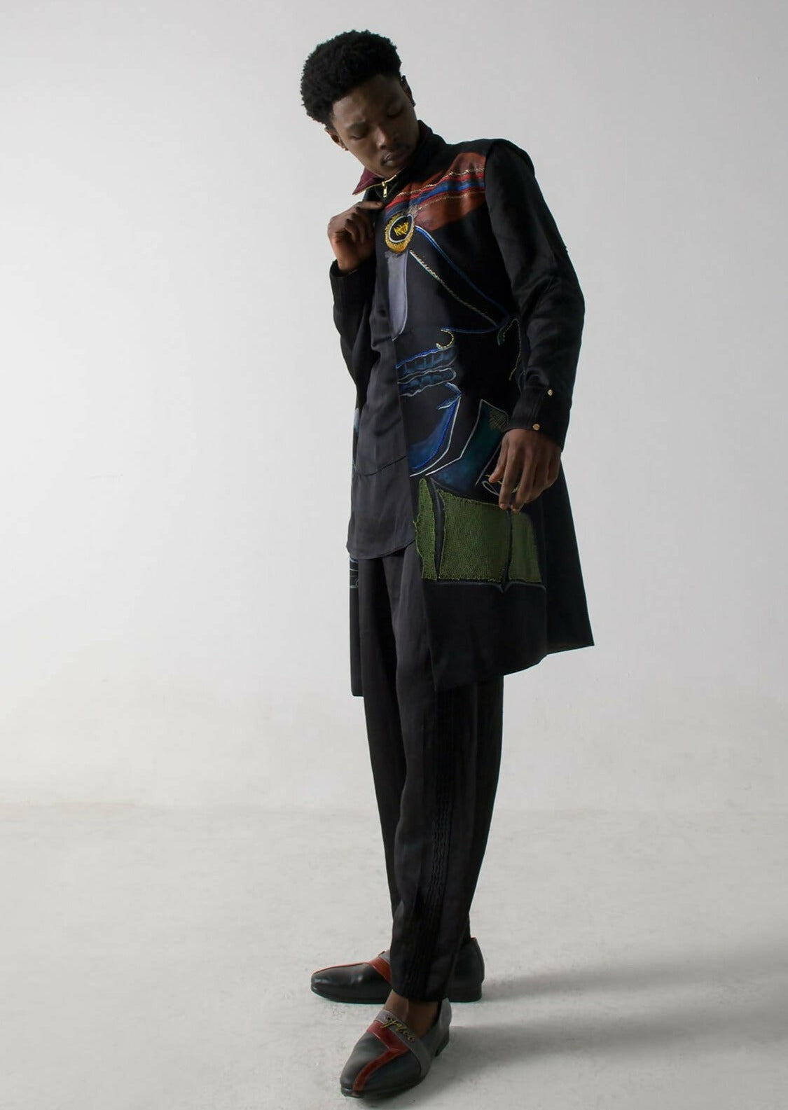 Black Hand Painted Sleeveless Long Jacket