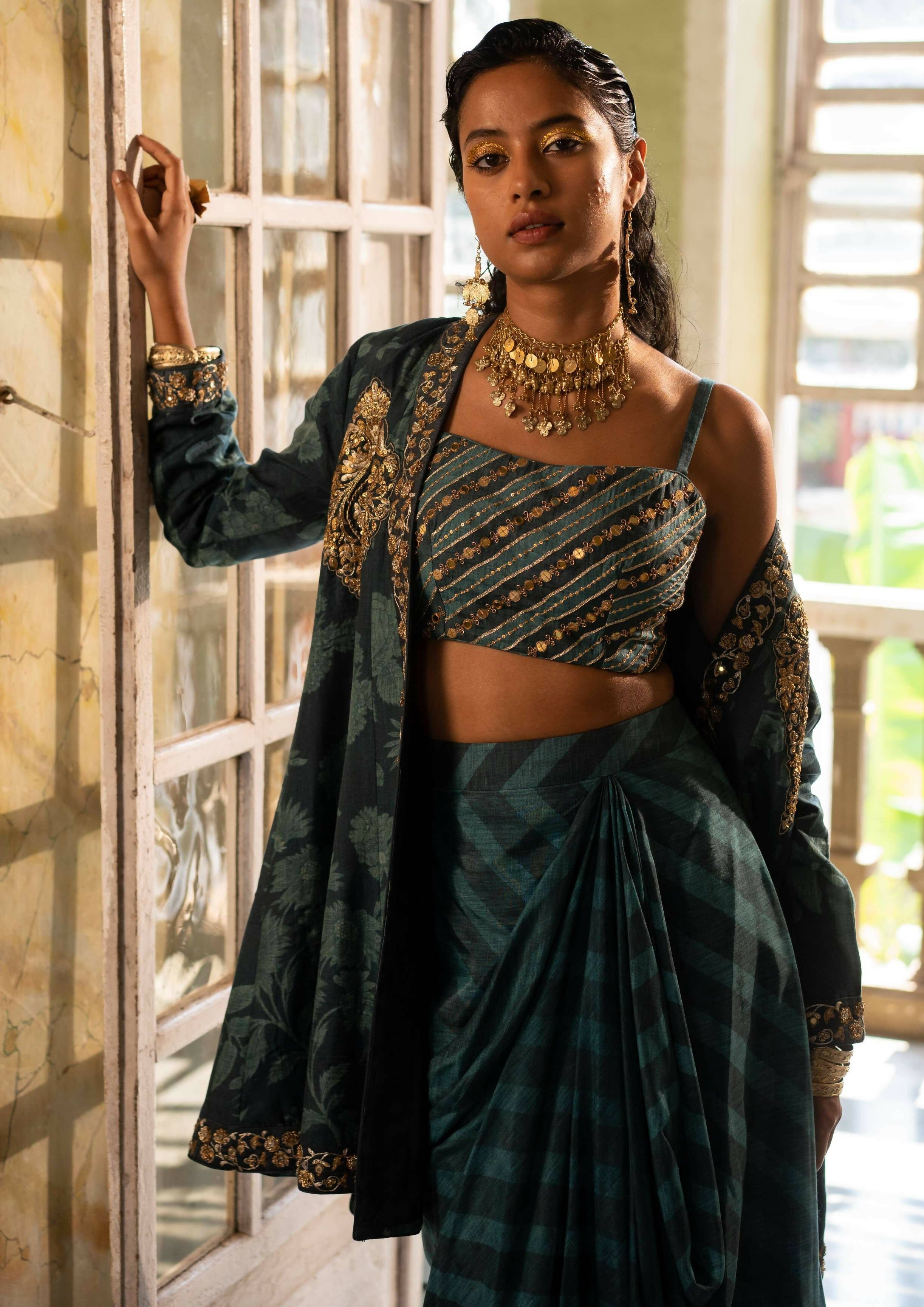 Teal Blue Short Choga Set
