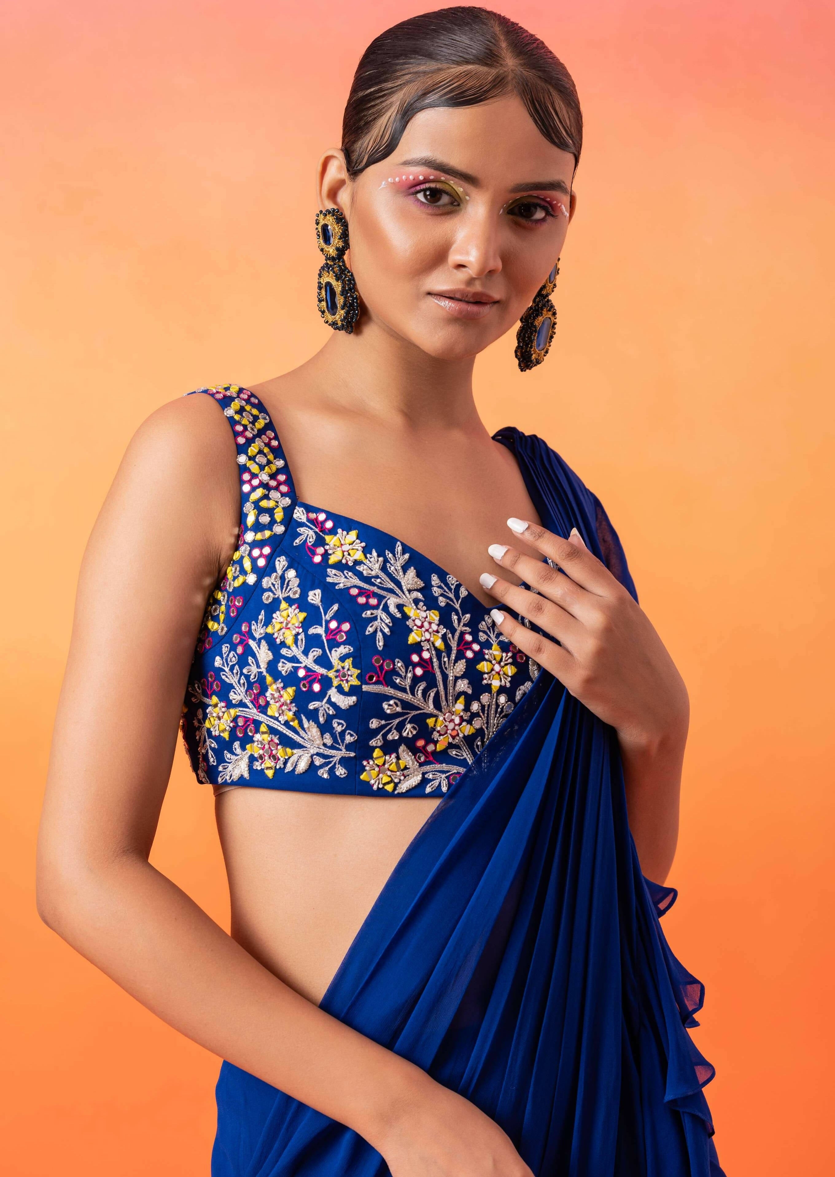 Electric Blue Ruffle Sari