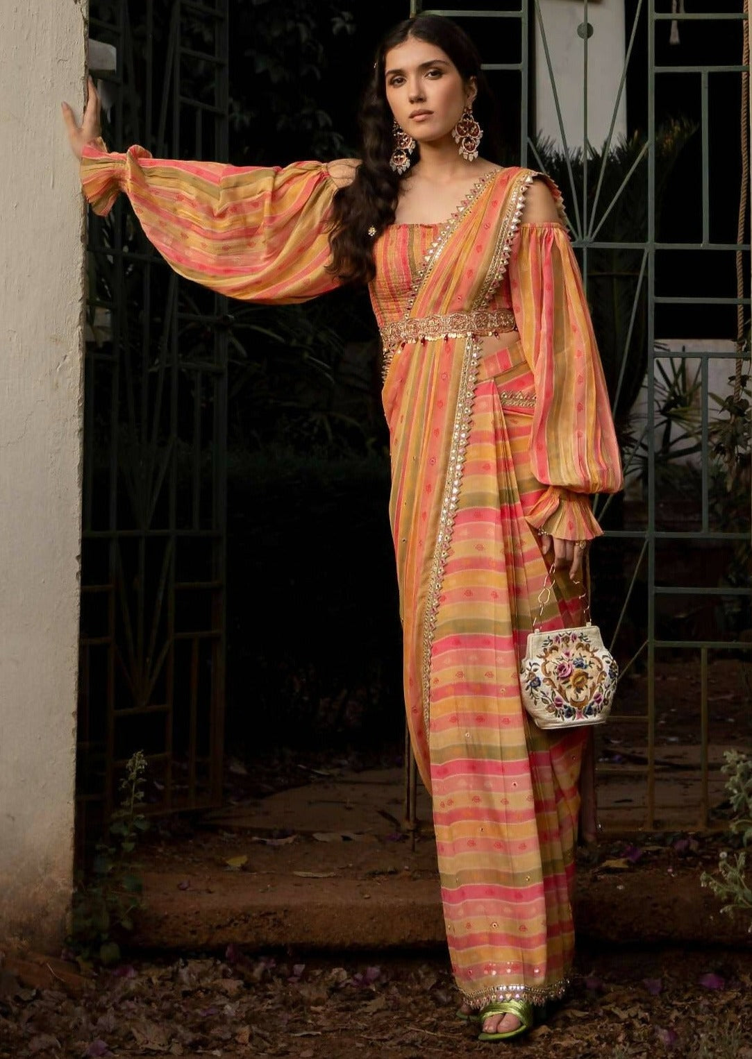 Vintage Stripe Sari Set