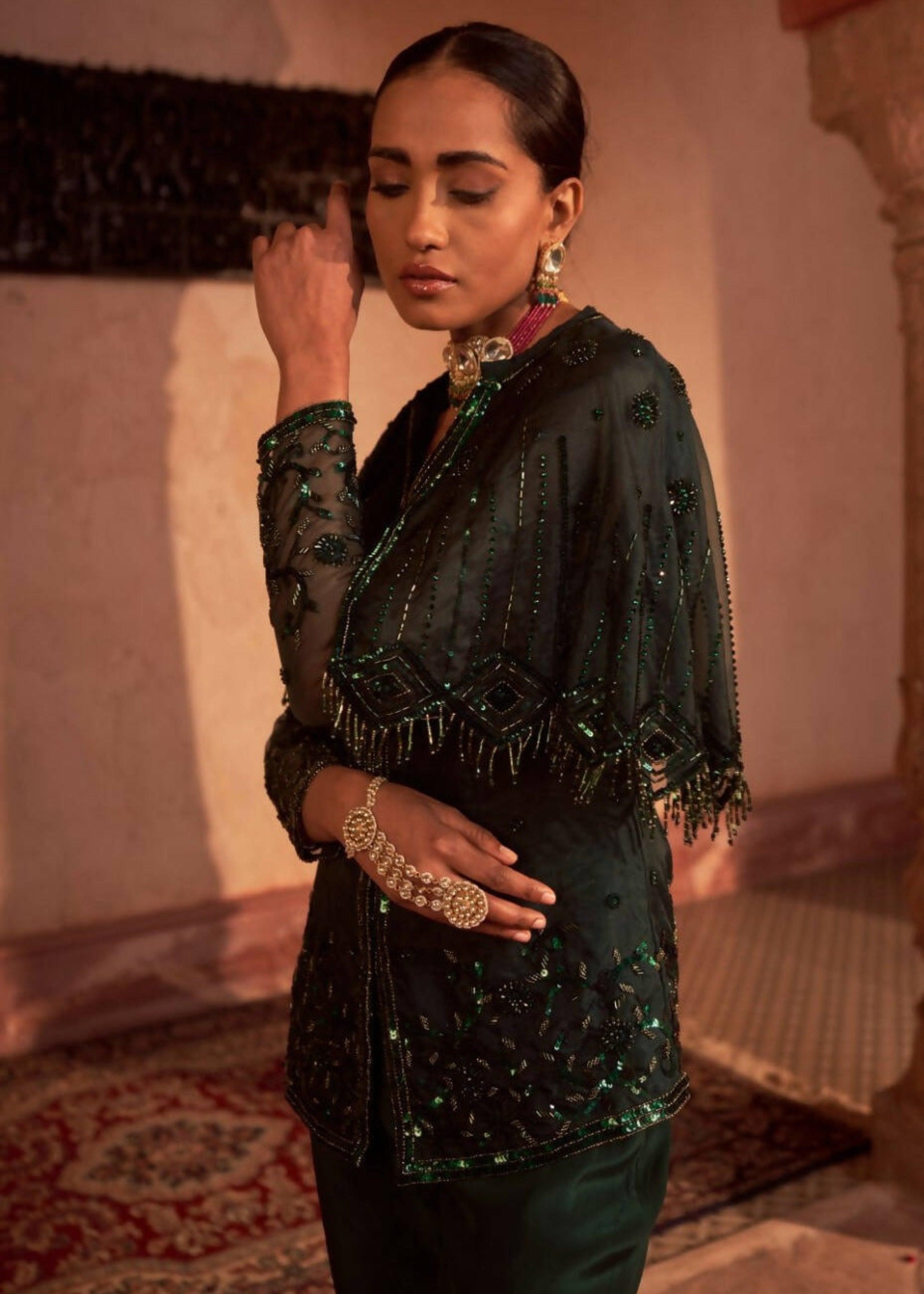 Green Bahu Mela Sharara Set