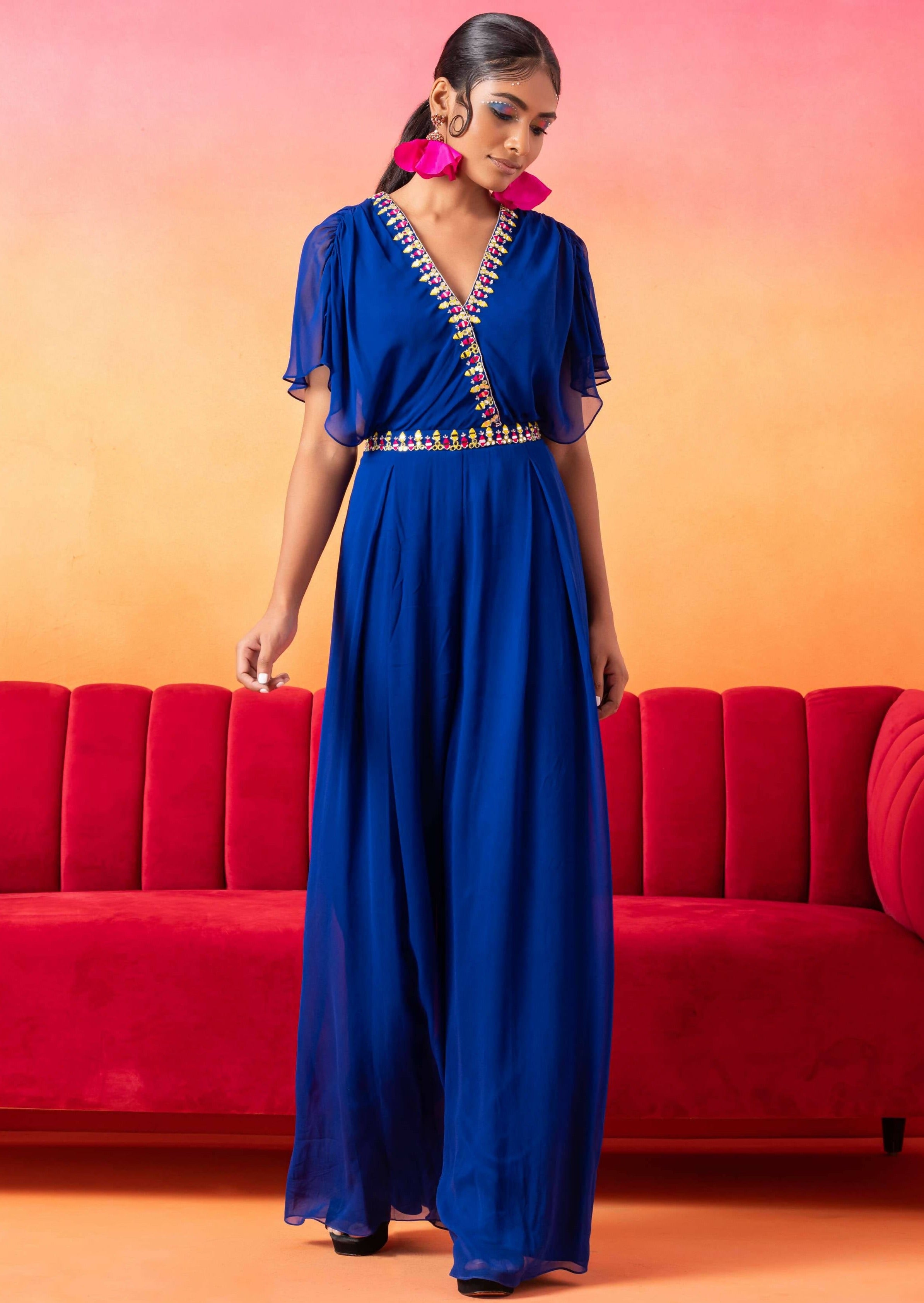 Electric Blue Pre-Draped Jumpsuit