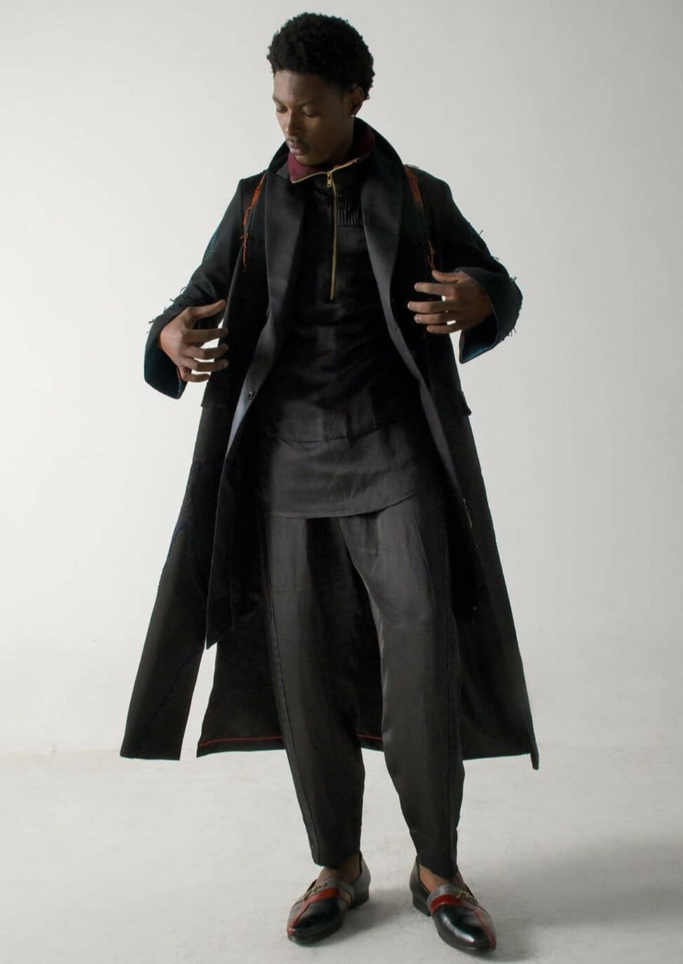 Black Long Overcoat Set