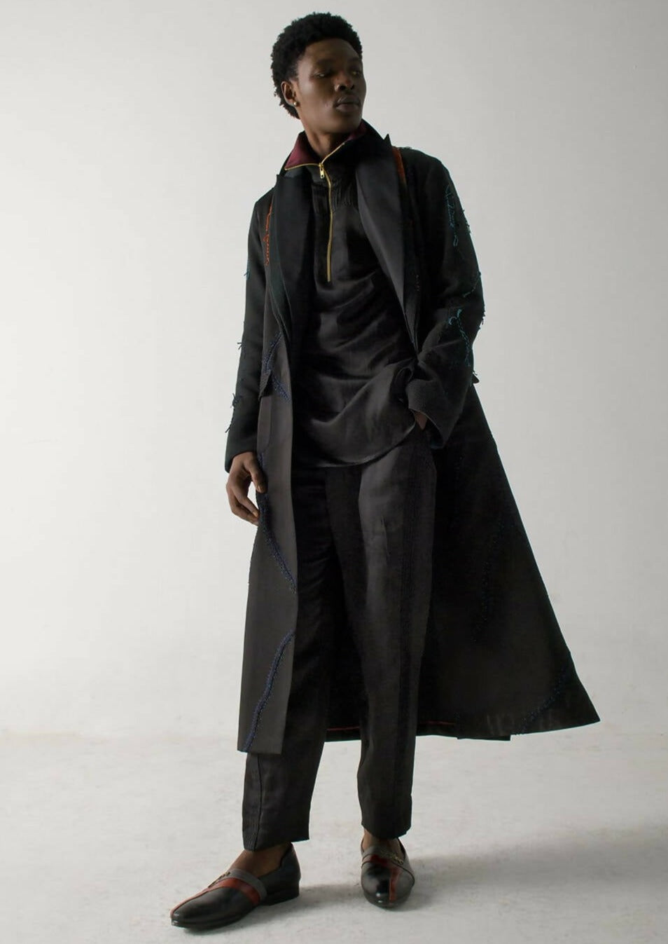 Black Long Overcoat Set