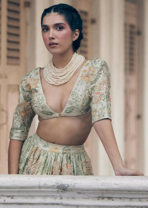 Ivory Orange Floral Lehenga Set