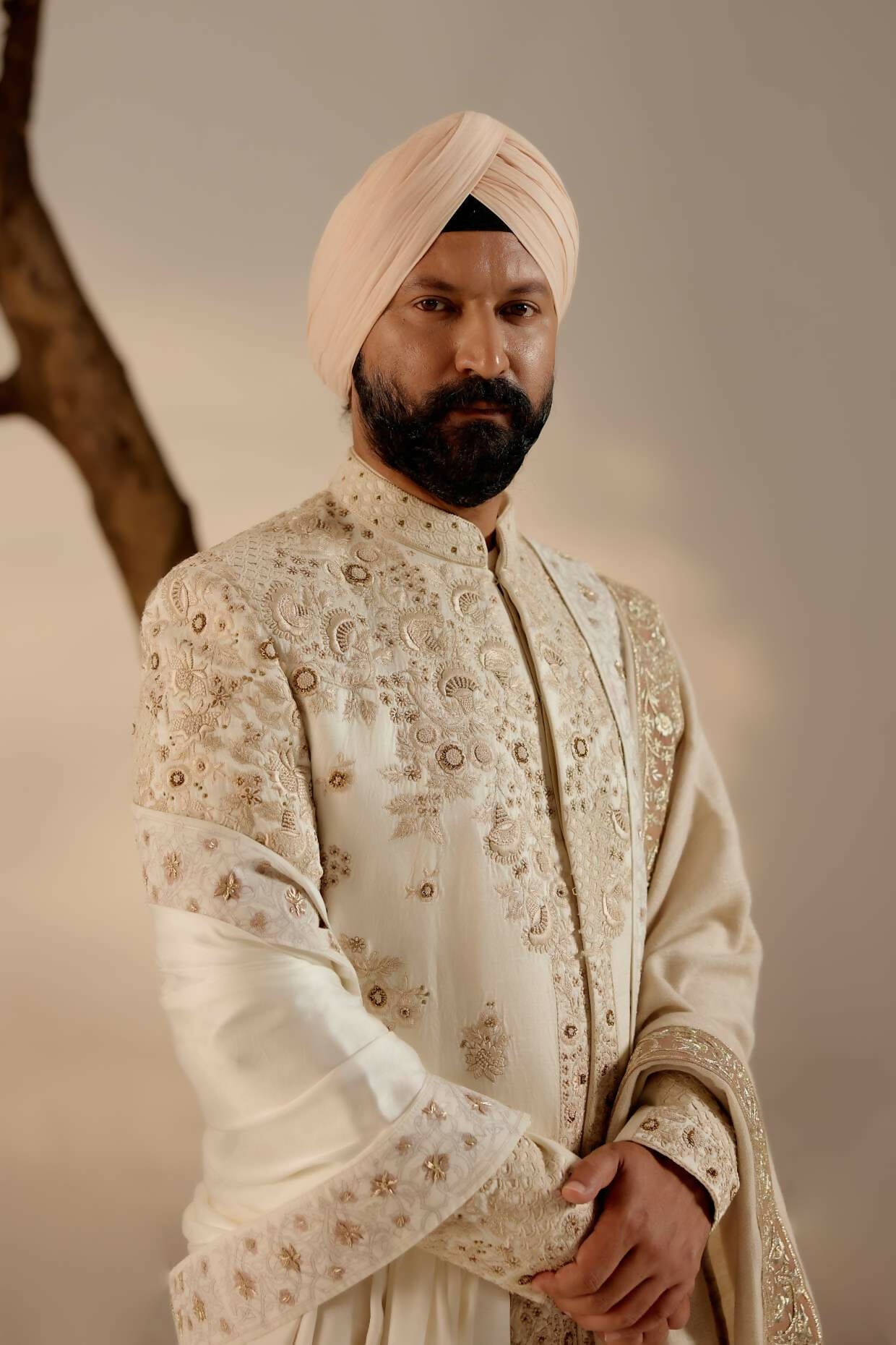 Butter Cream Sherwani Set