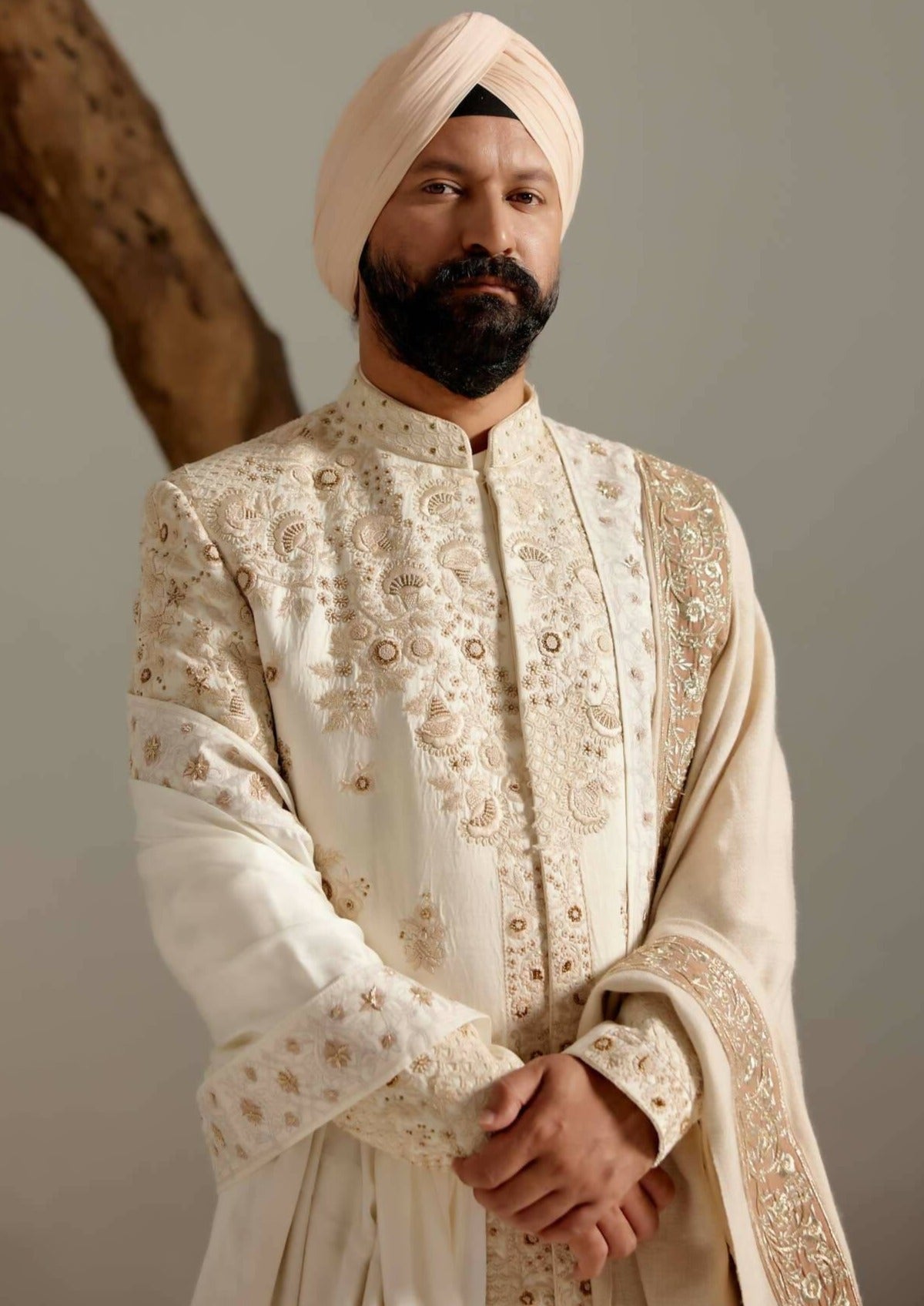 Butter Cream Sherwani Set