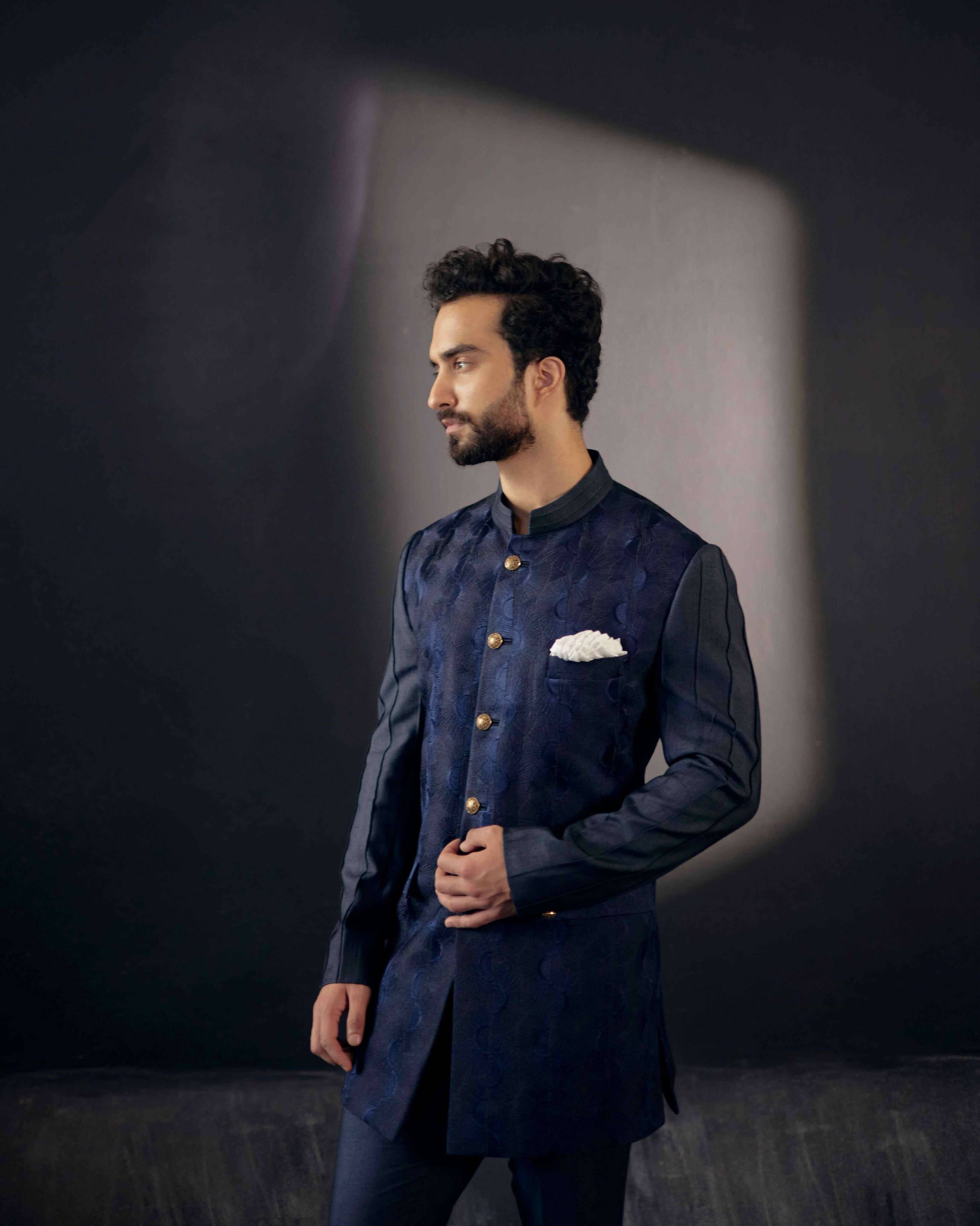 Midnight Blue Bandhgala Set