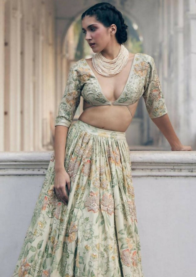 Ivory Orange Floral Lehenga Set