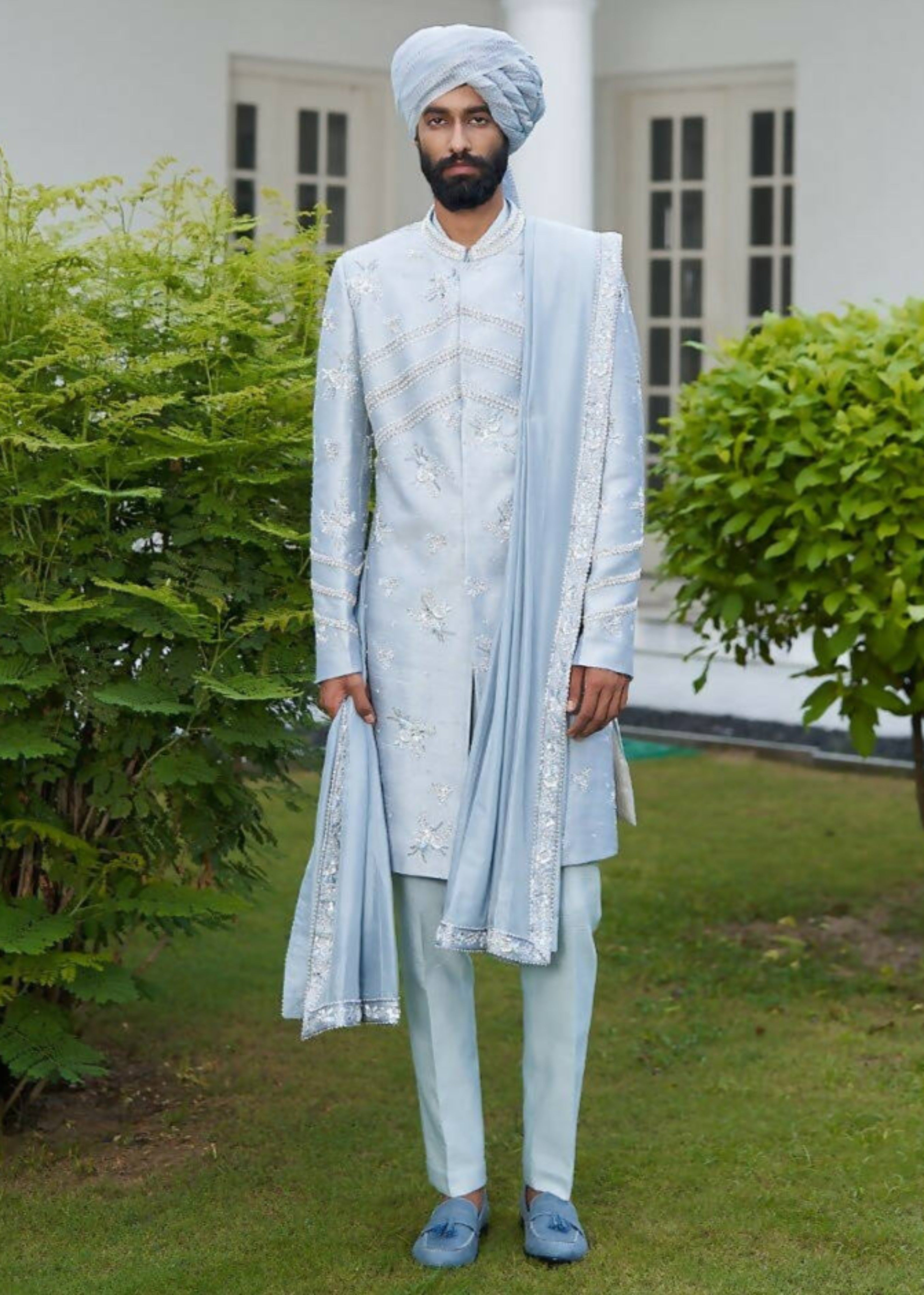 Ash Blue Sherwani Set