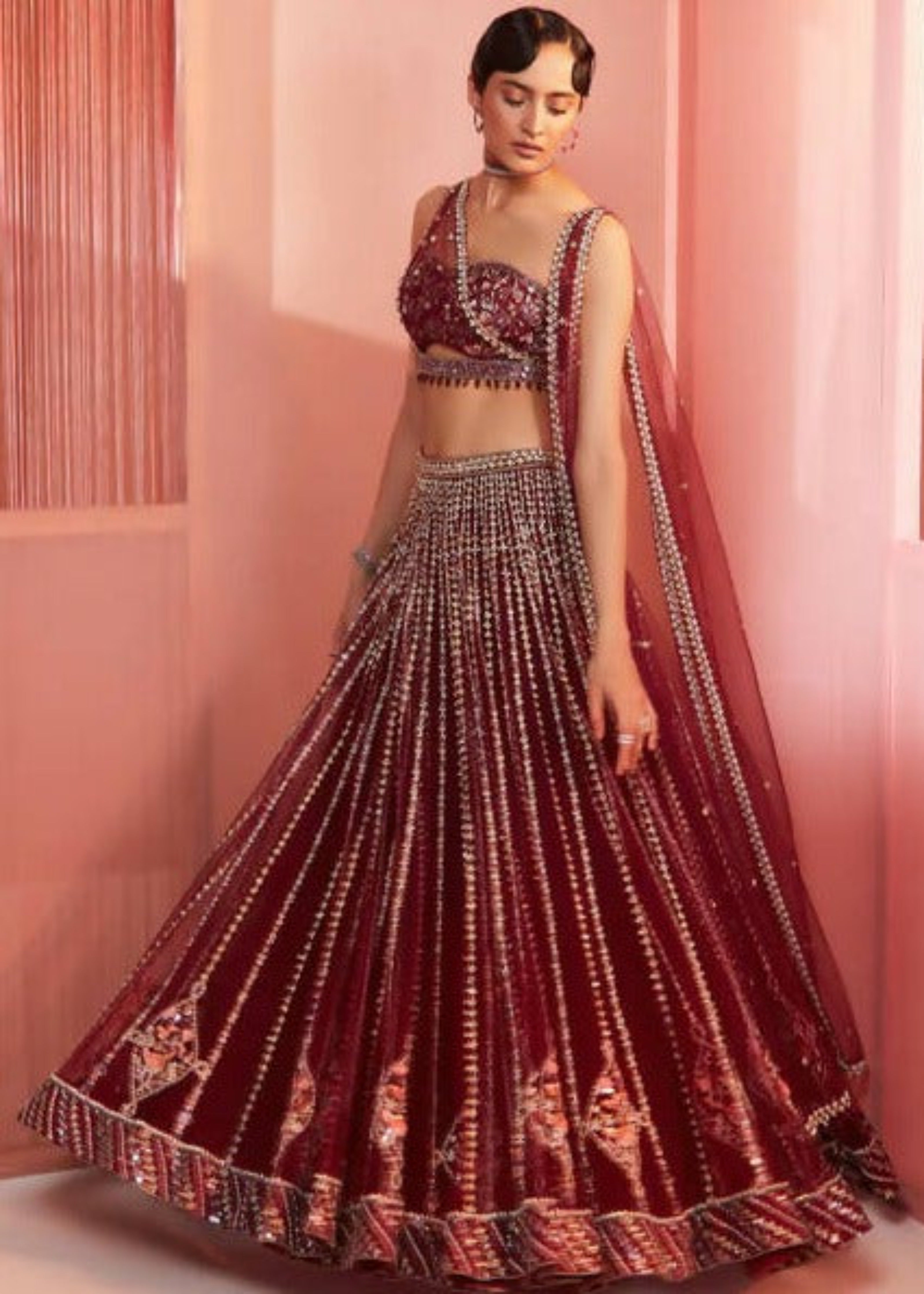 Plum Embroidered Lehenga