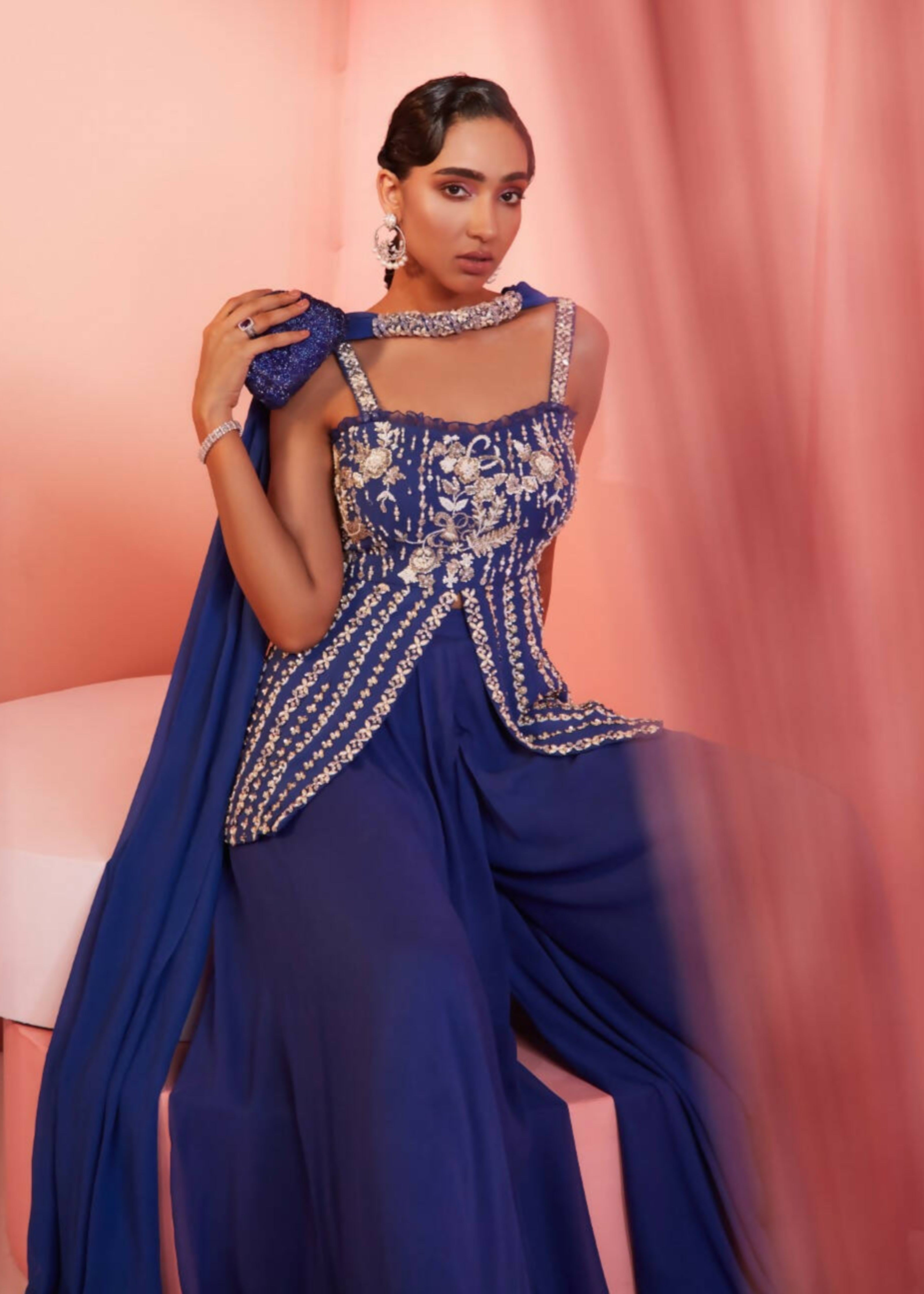 Ink Blue Peplum Kurta and Palazzo Set