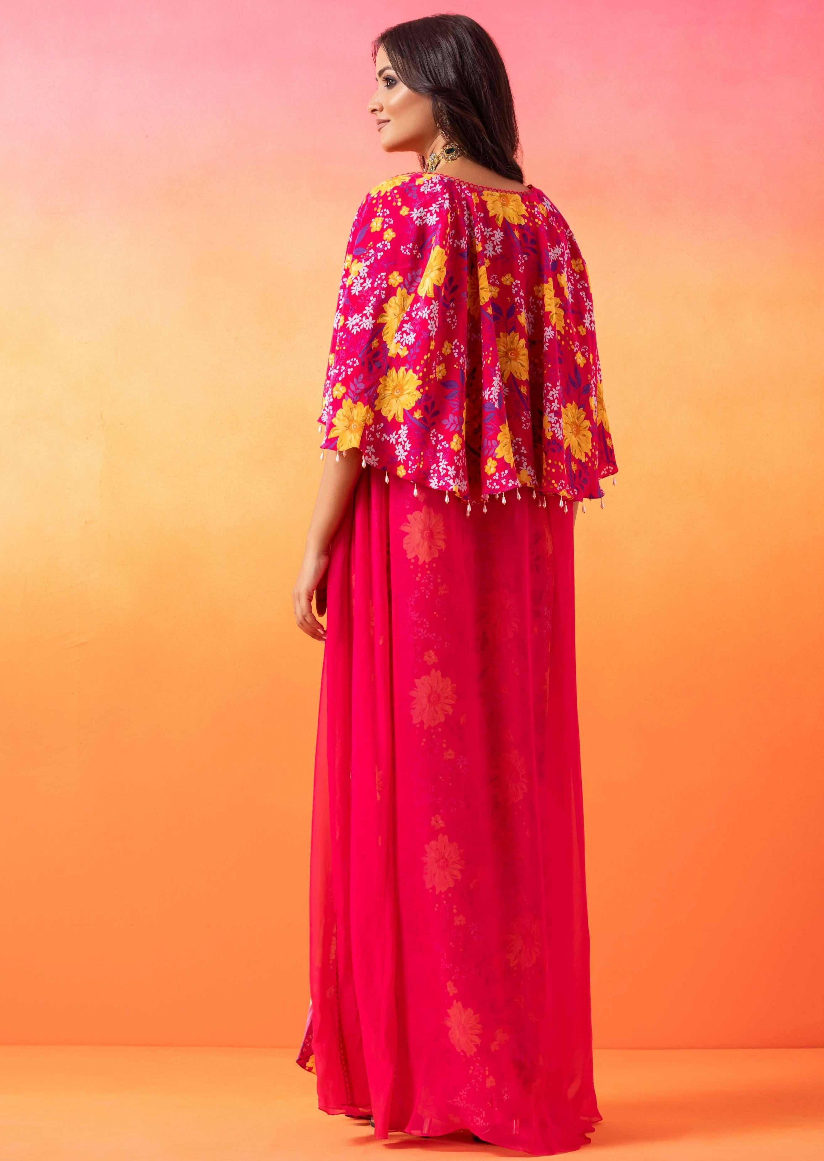 Fuschia Pink Floral Skirt Set