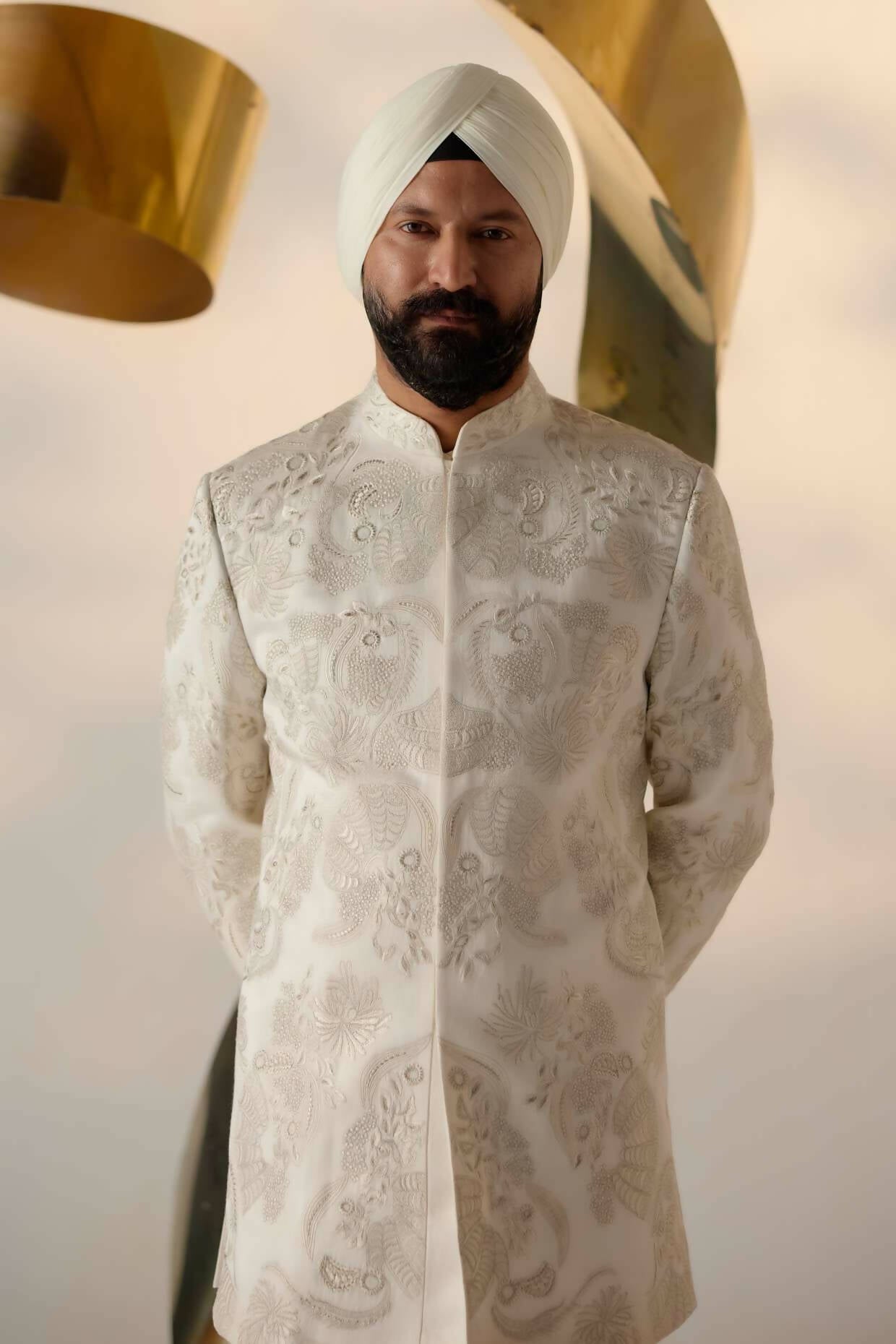 Mother Of Pearl Long Bandhgala Set