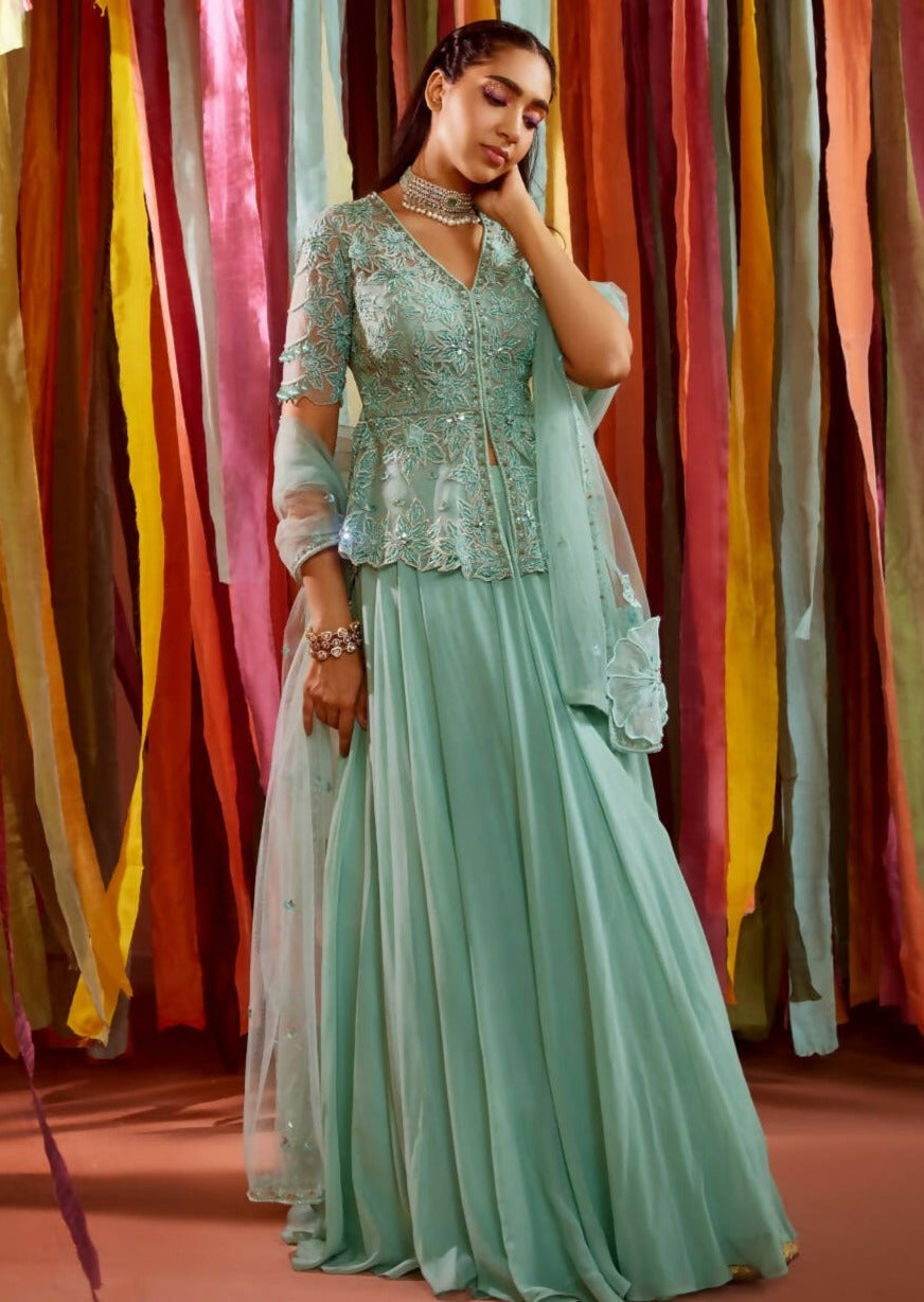 Mint Green Peplum and Skirt Set