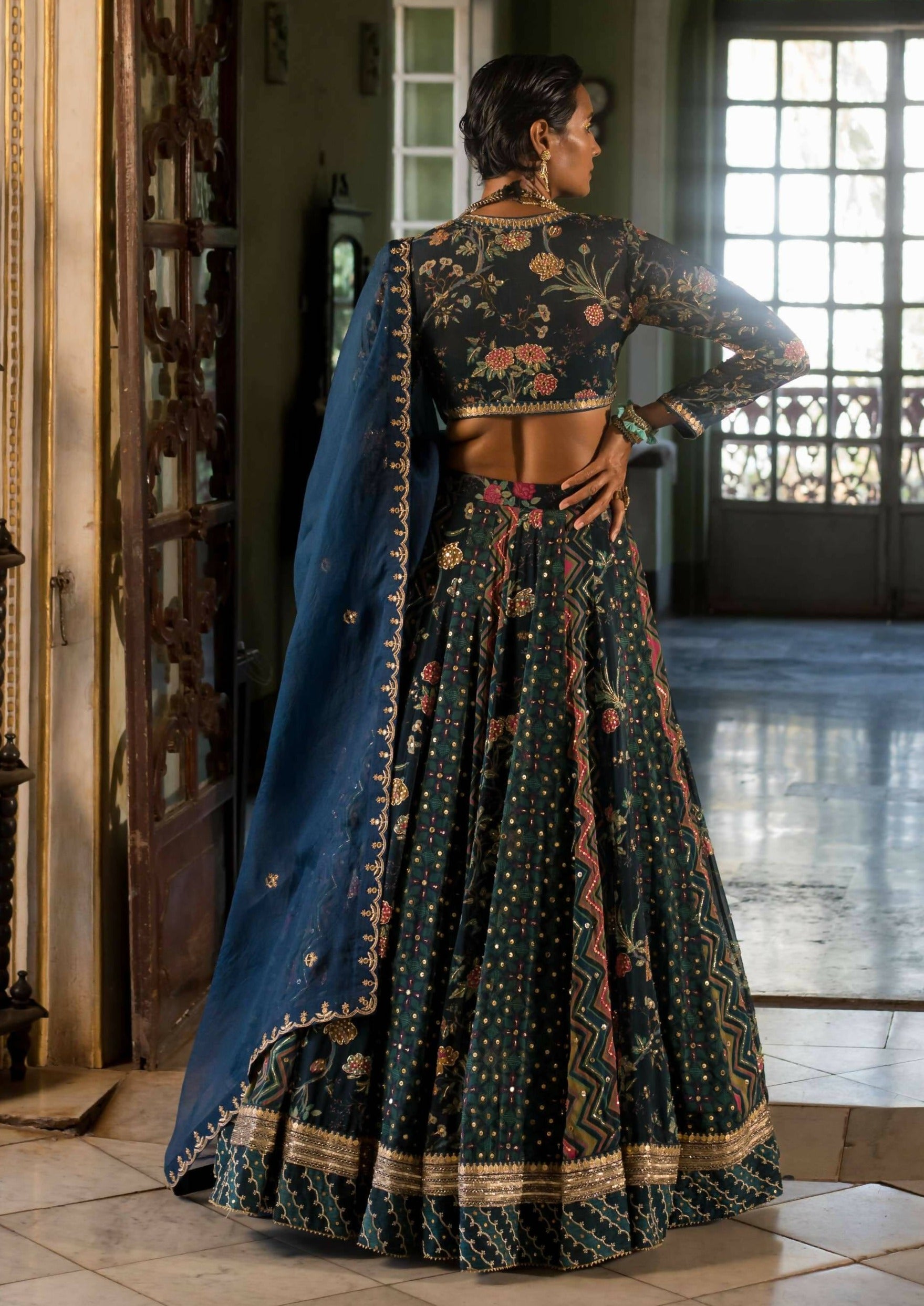 Multi Kali Print Lehenga Set