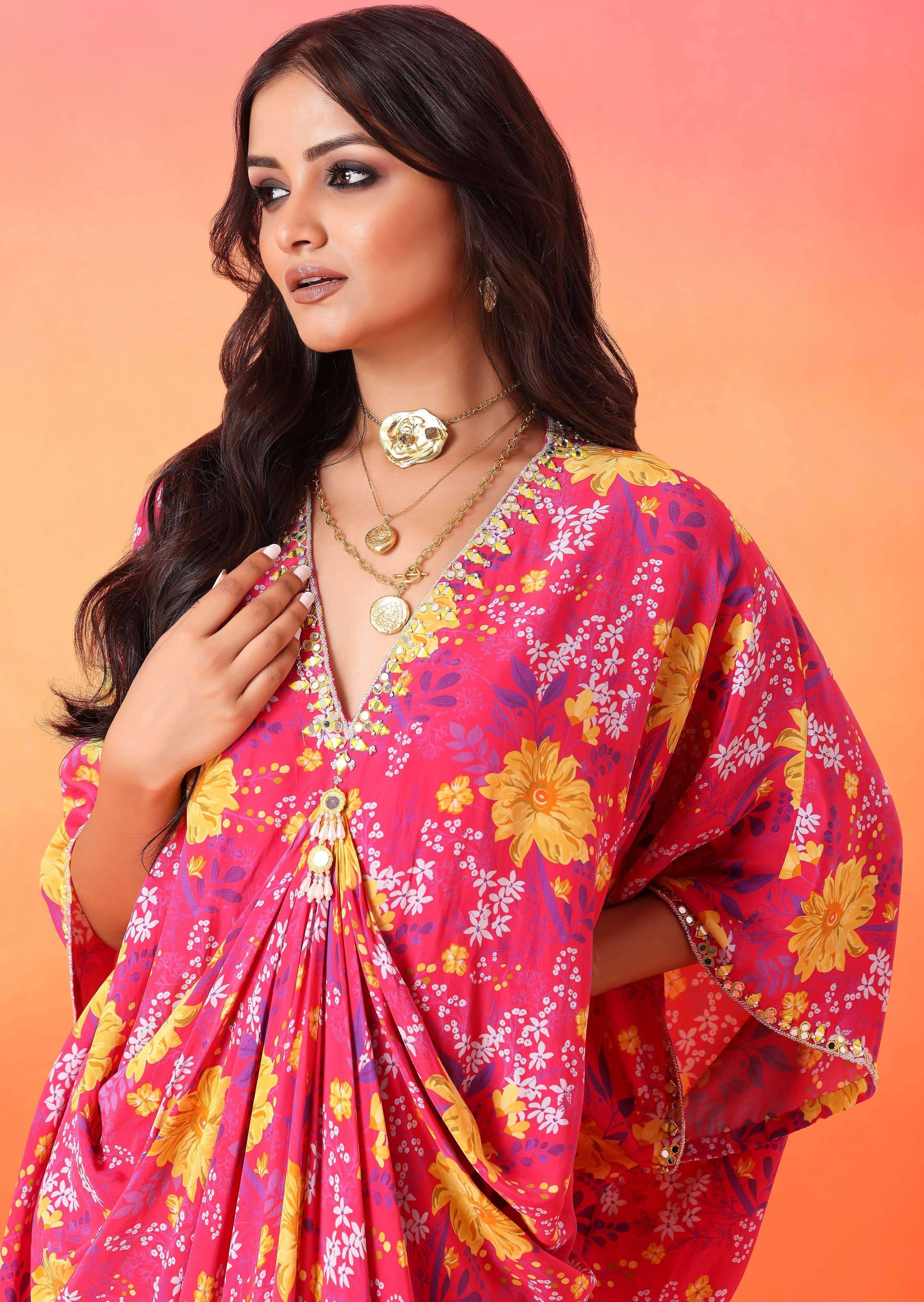 Fuschia Pink Printed Kaftan