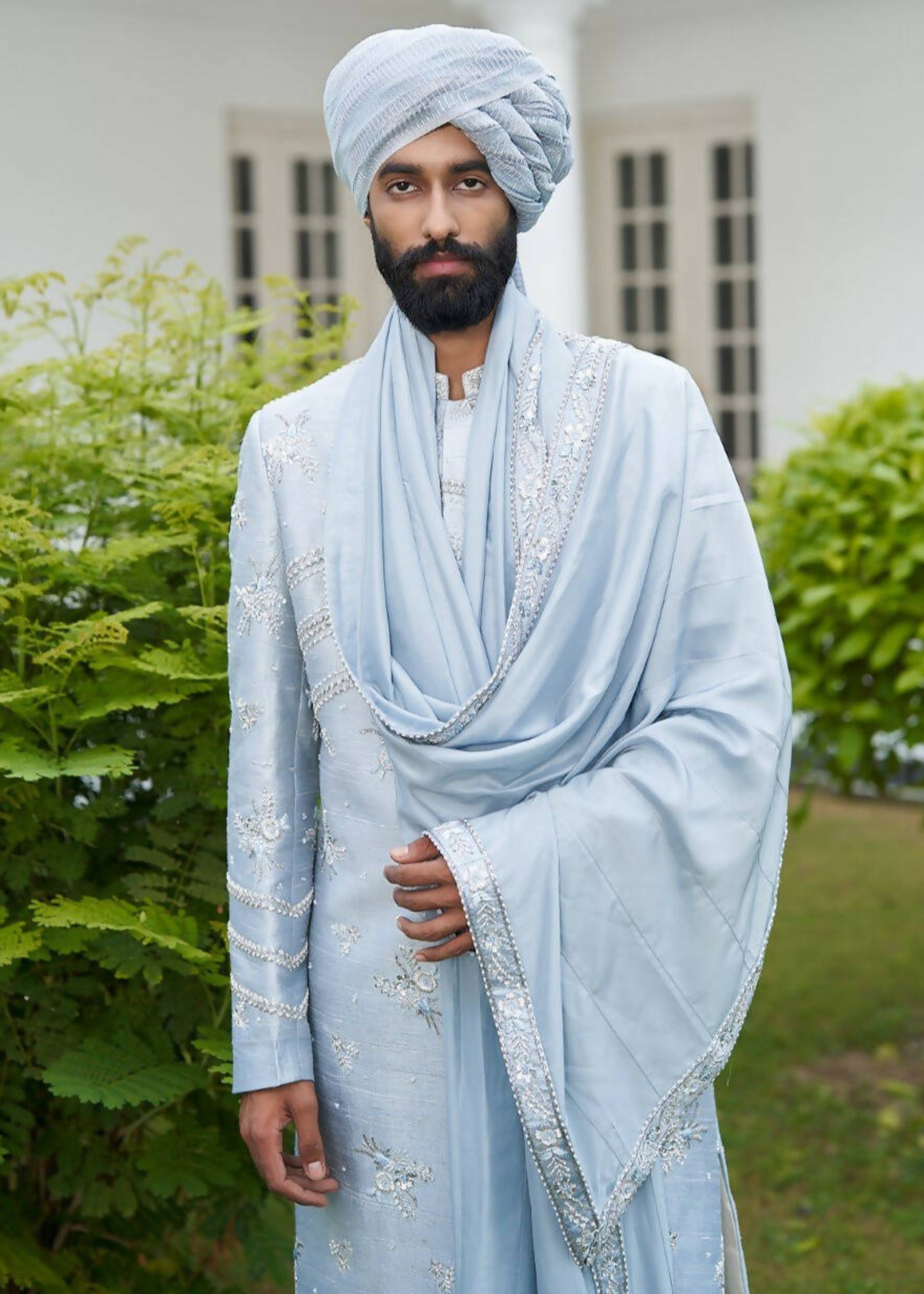 Ash Blue Sherwani Set