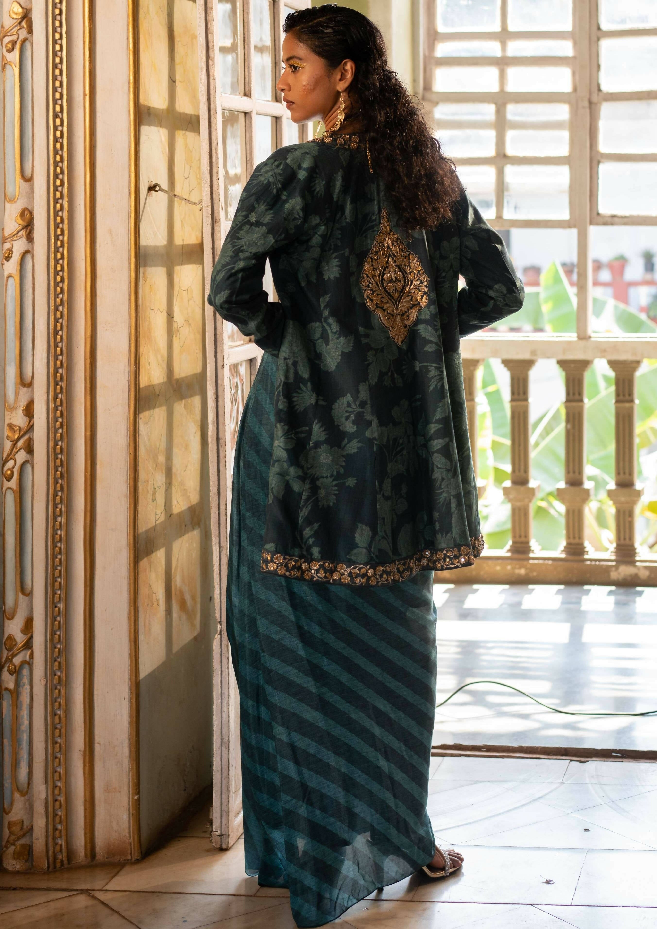 Teal Blue Short Choga Set
