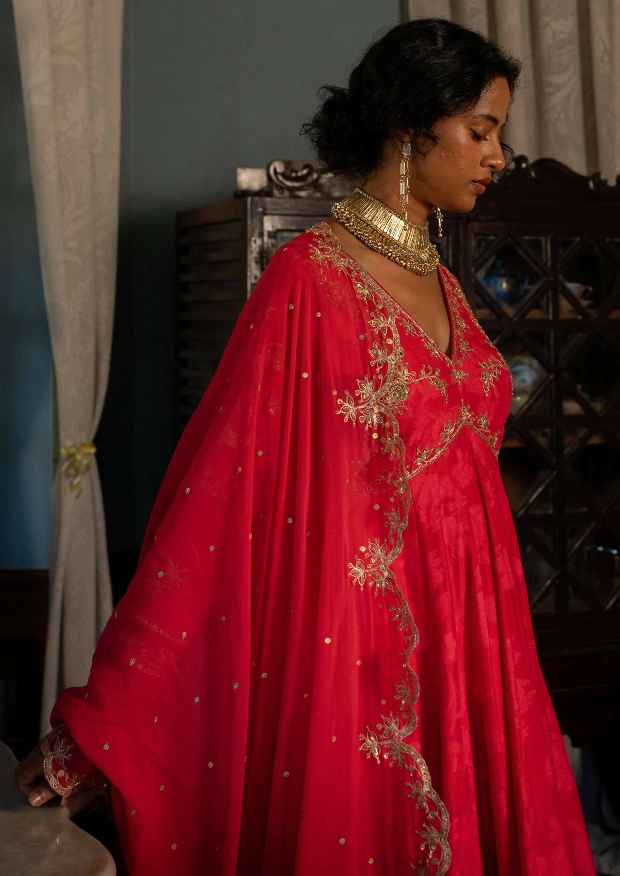 Red Anarkali Set