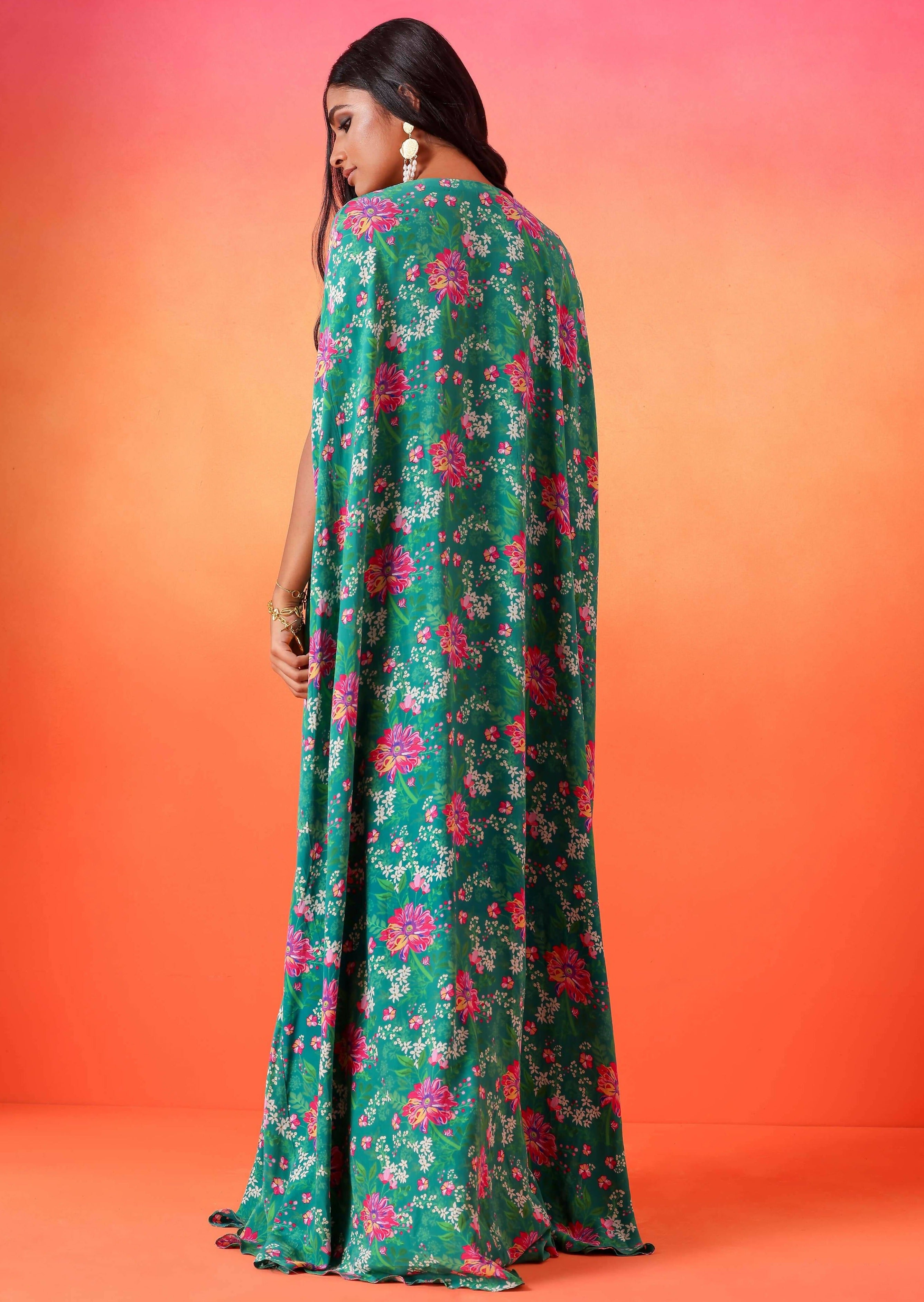 Emerald Green Floral Printed Kaftan