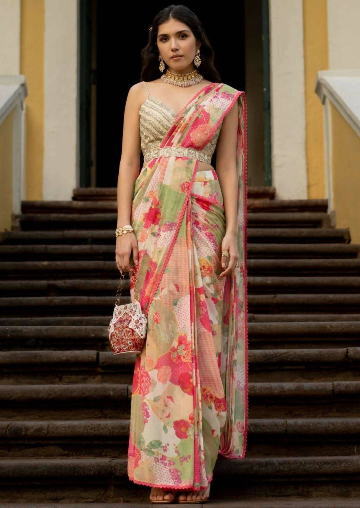 Bloom with Grace Naksha Sari Set