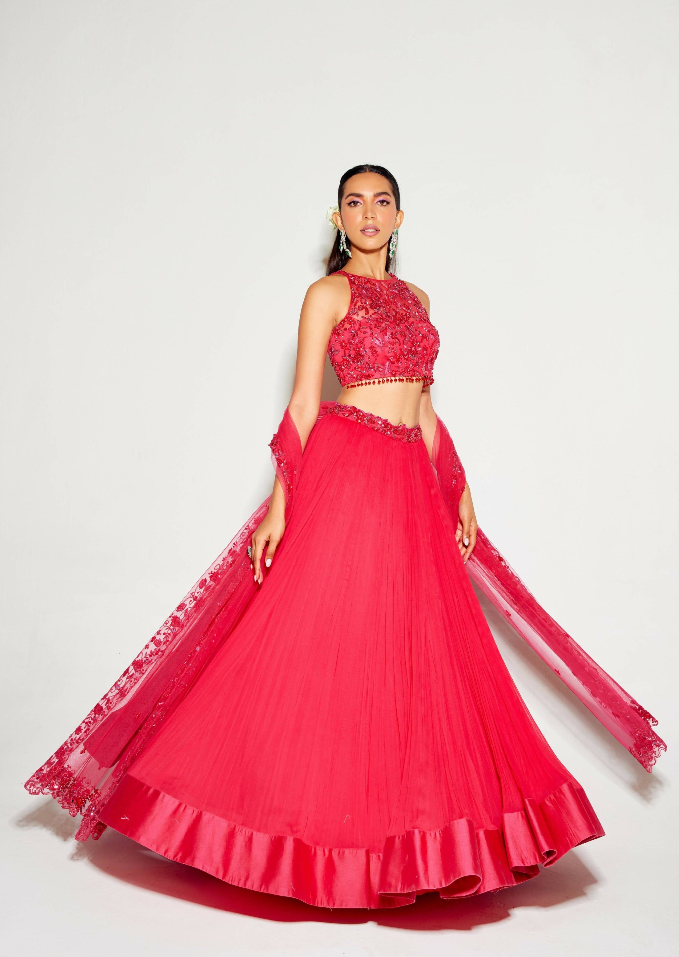 Red Tonal Lehenga