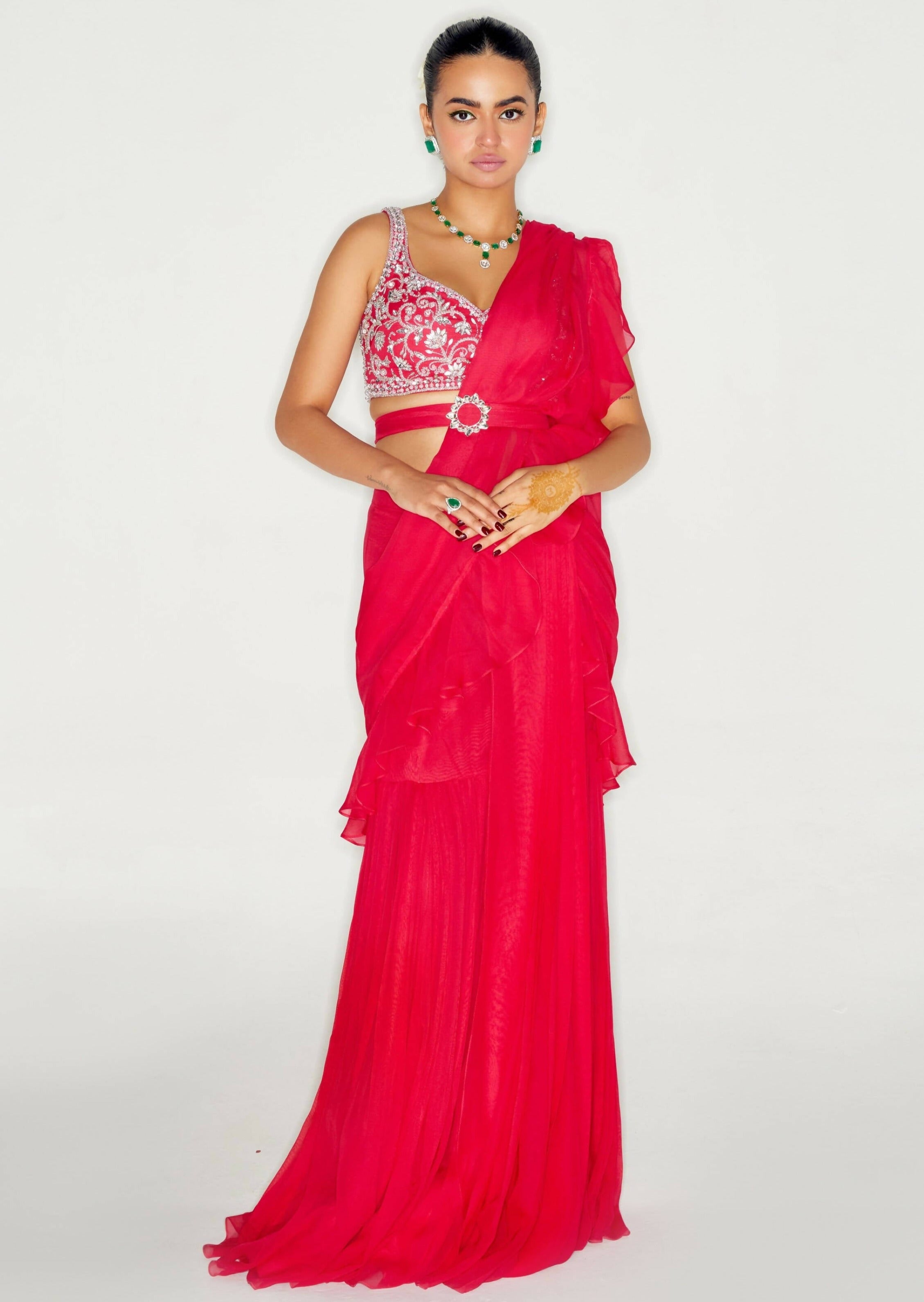Red Ruffle Sari