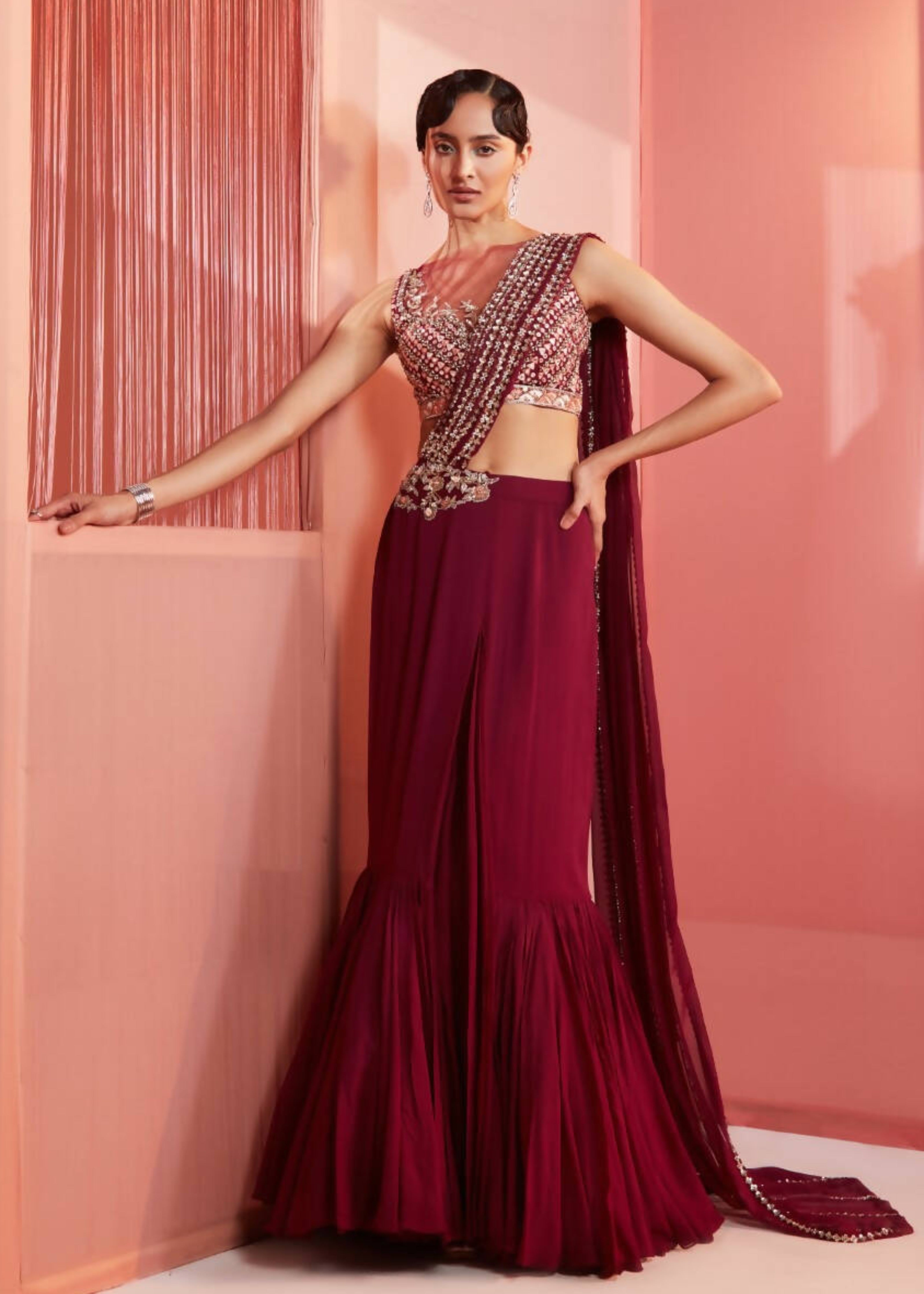 Plum Pre-Draped Sari