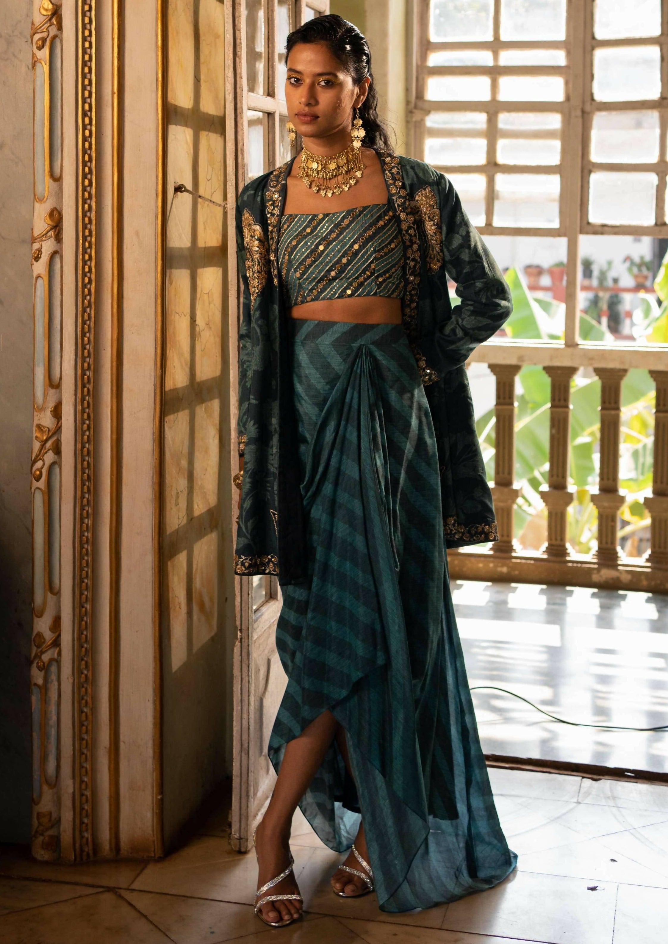 Teal Blue Short Choga Set