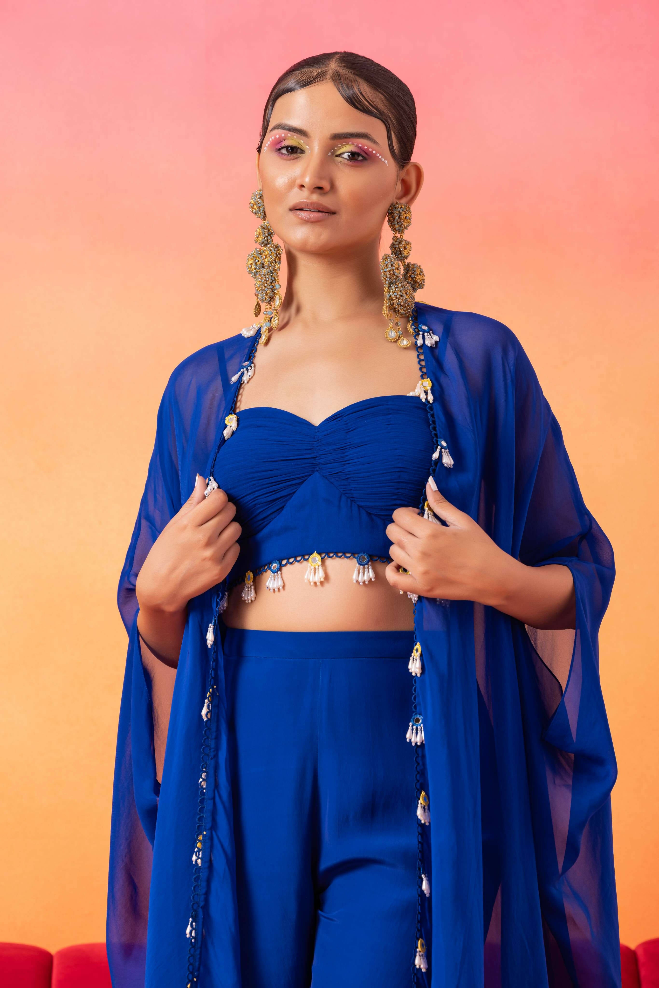 Electric Blue Cape Pant Set