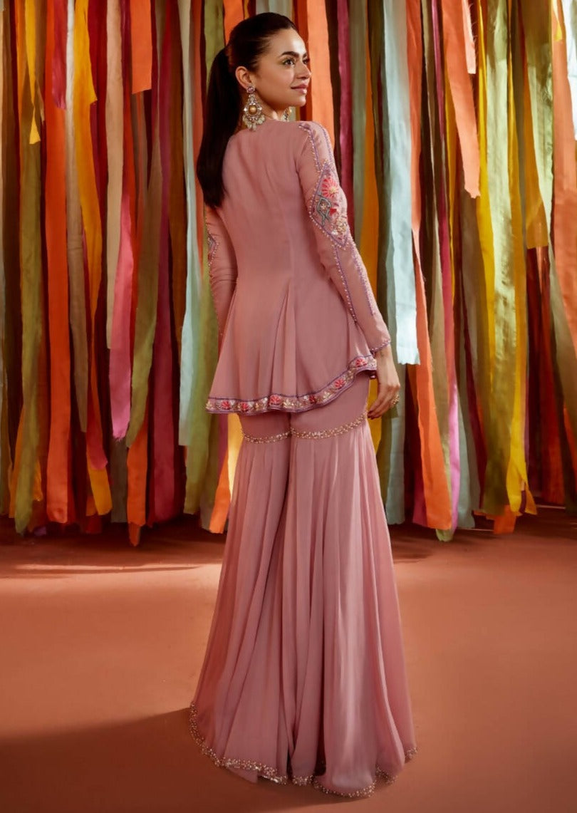 Mauve A-Line Kurta and Sharara Set