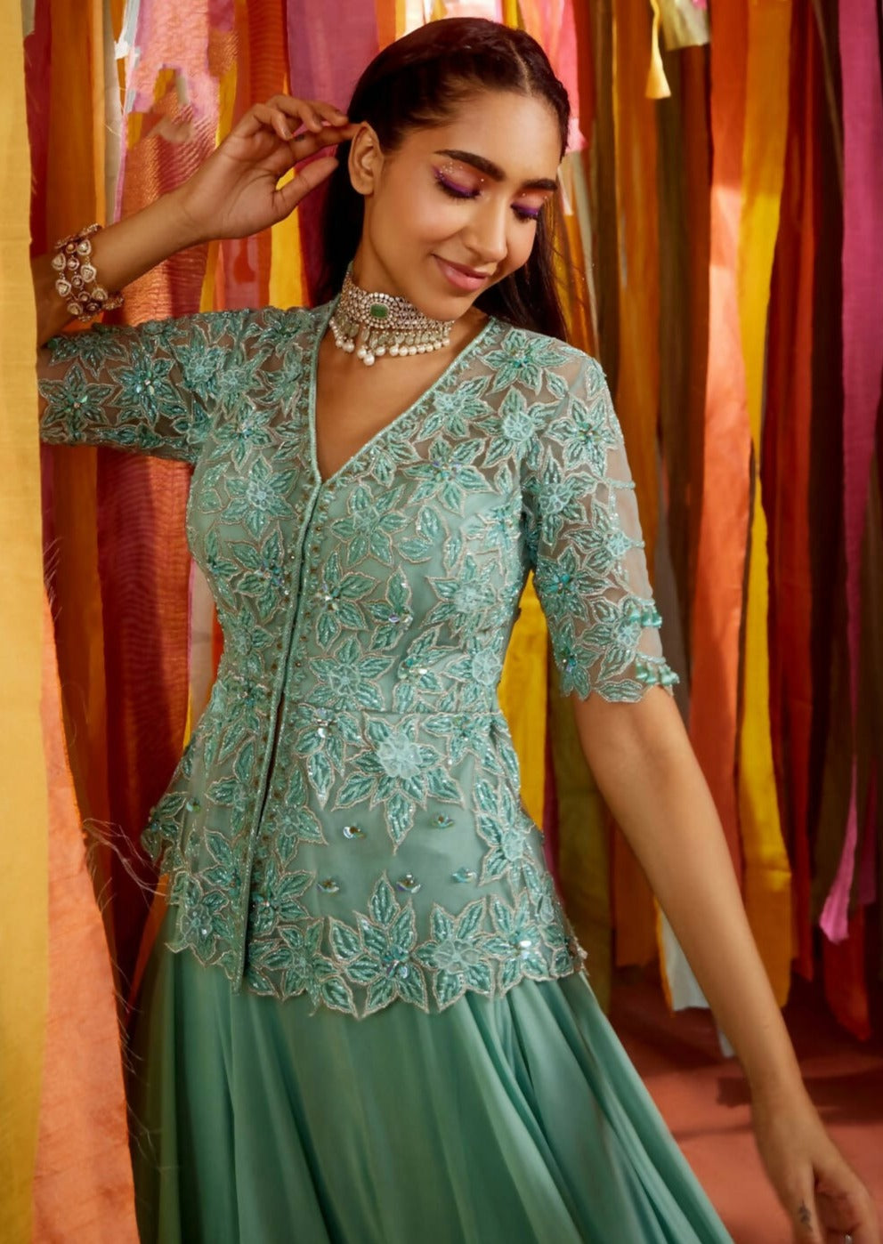 Mint Green Peplum and Skirt Set