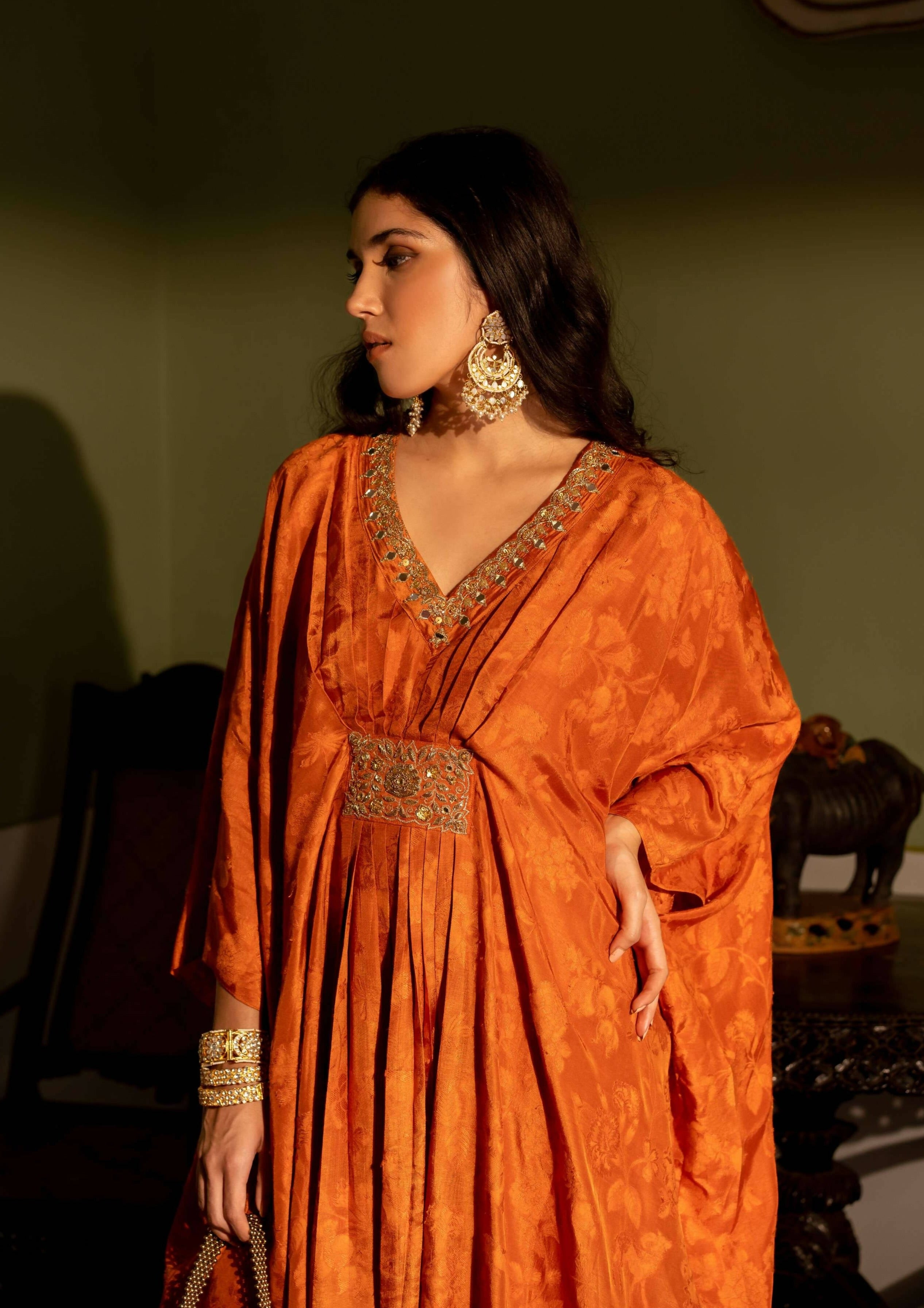Burnt Orange Self Woven Kaftan