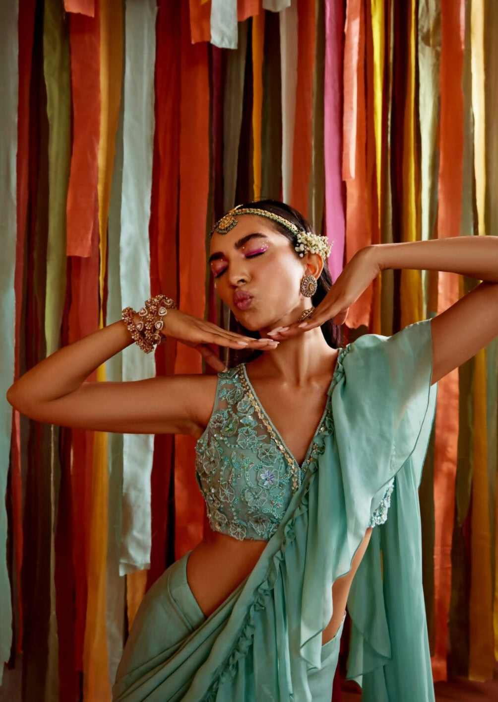 Mint Green Ruffle Sari