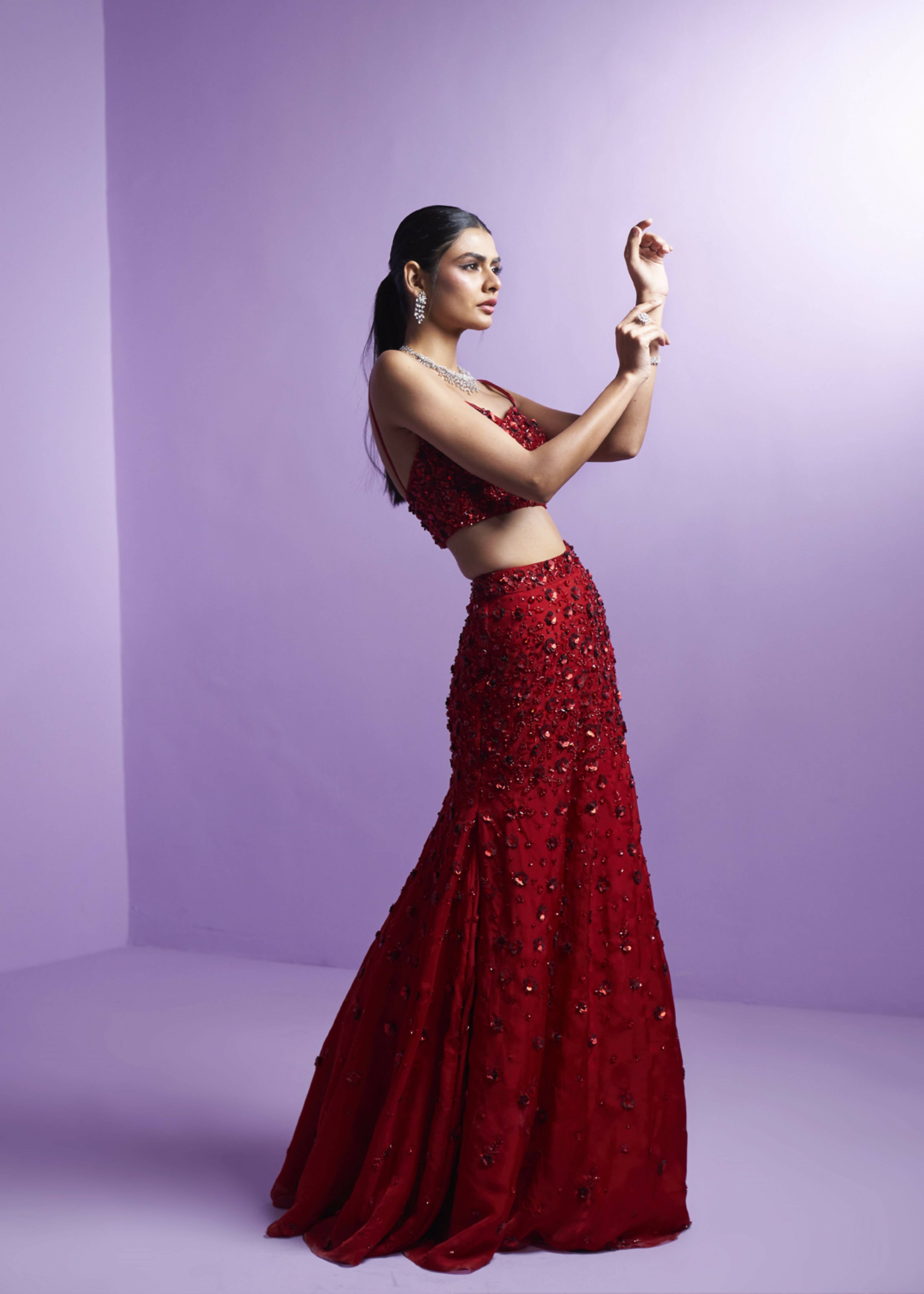Vivid Crimson Lehenga Set