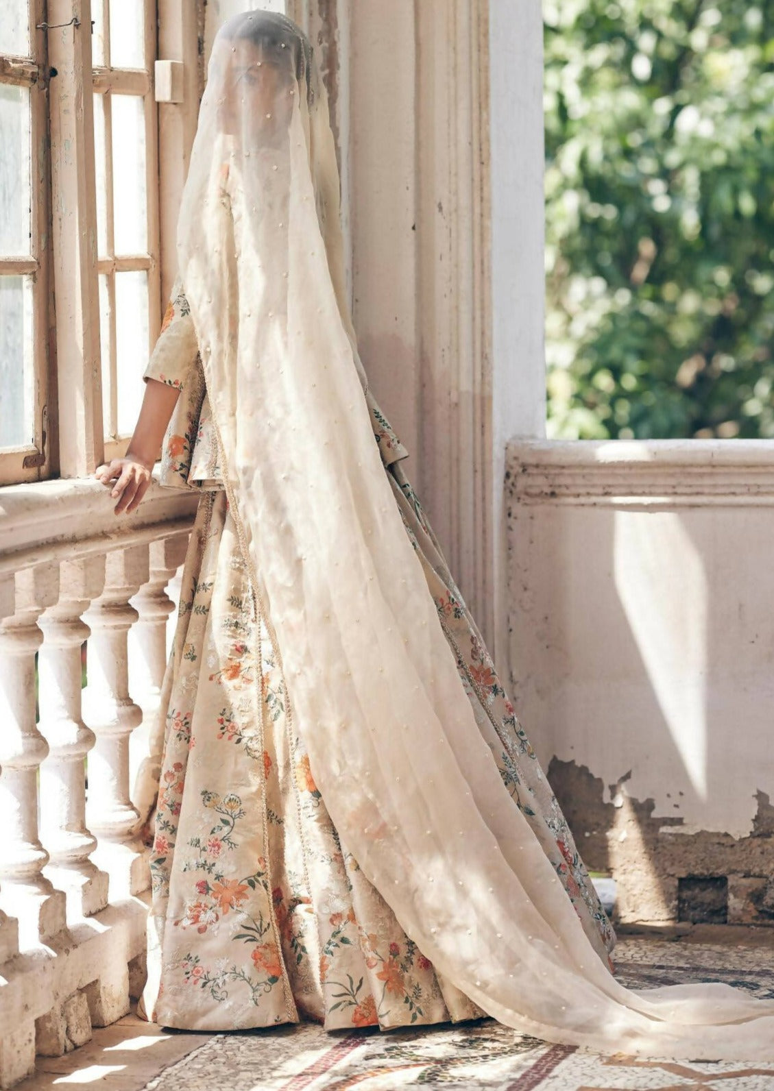 Beige Peplum Lehenga Set