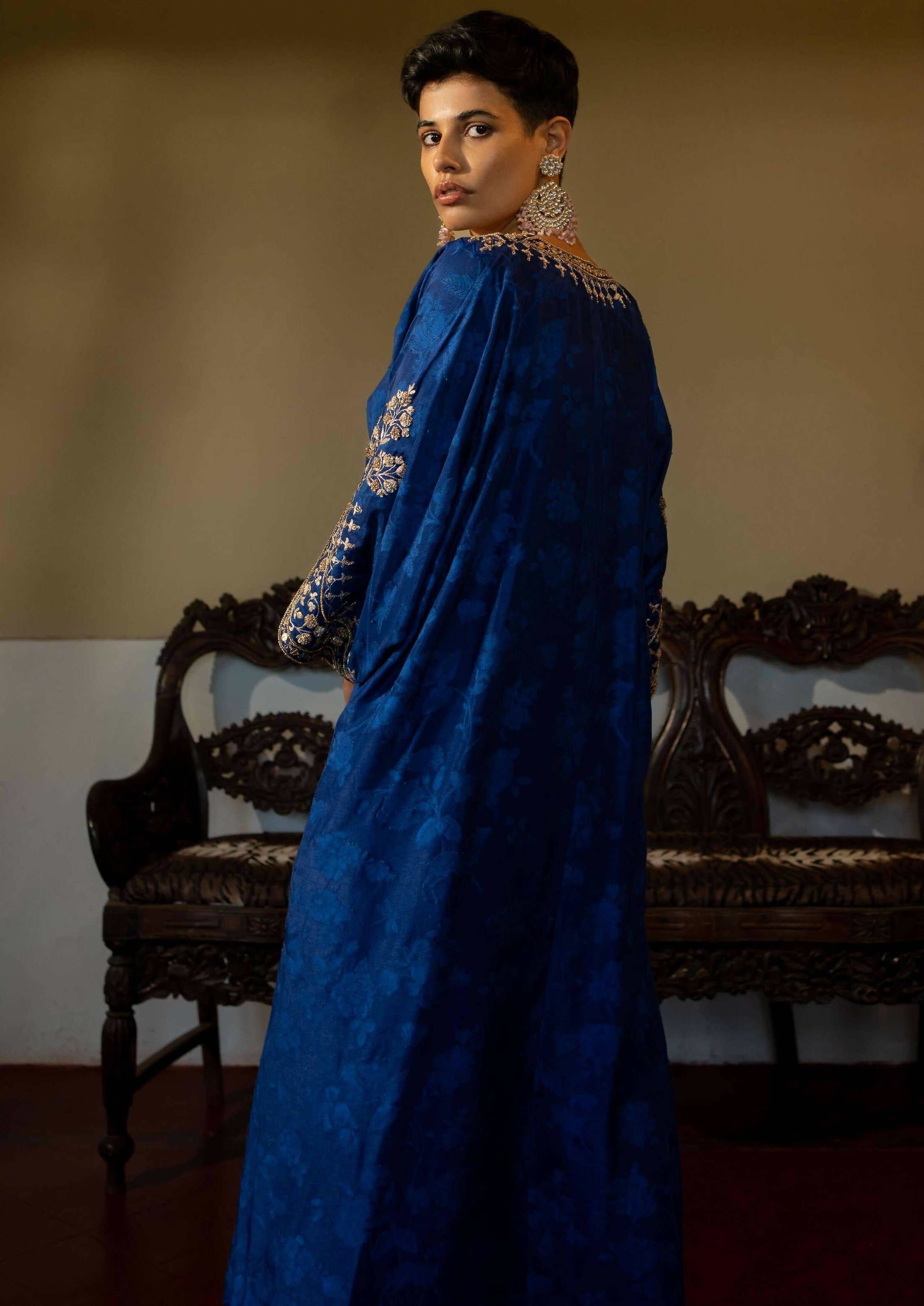 Royal Blue Self Woven Kaftan