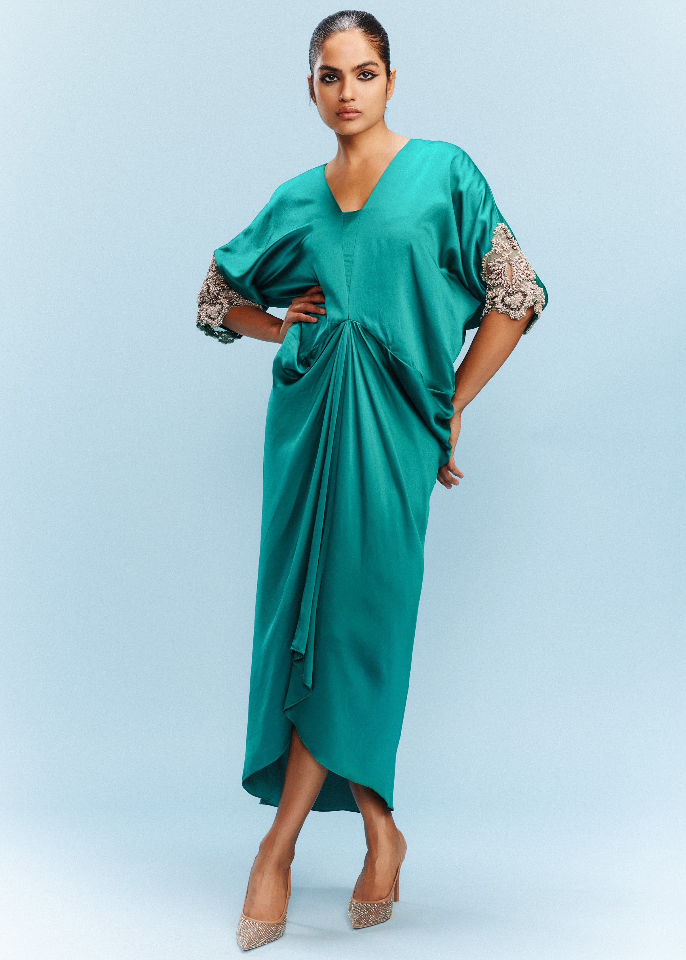 DollyJ Studio Green Nova Satin Kaftan Custom / Green