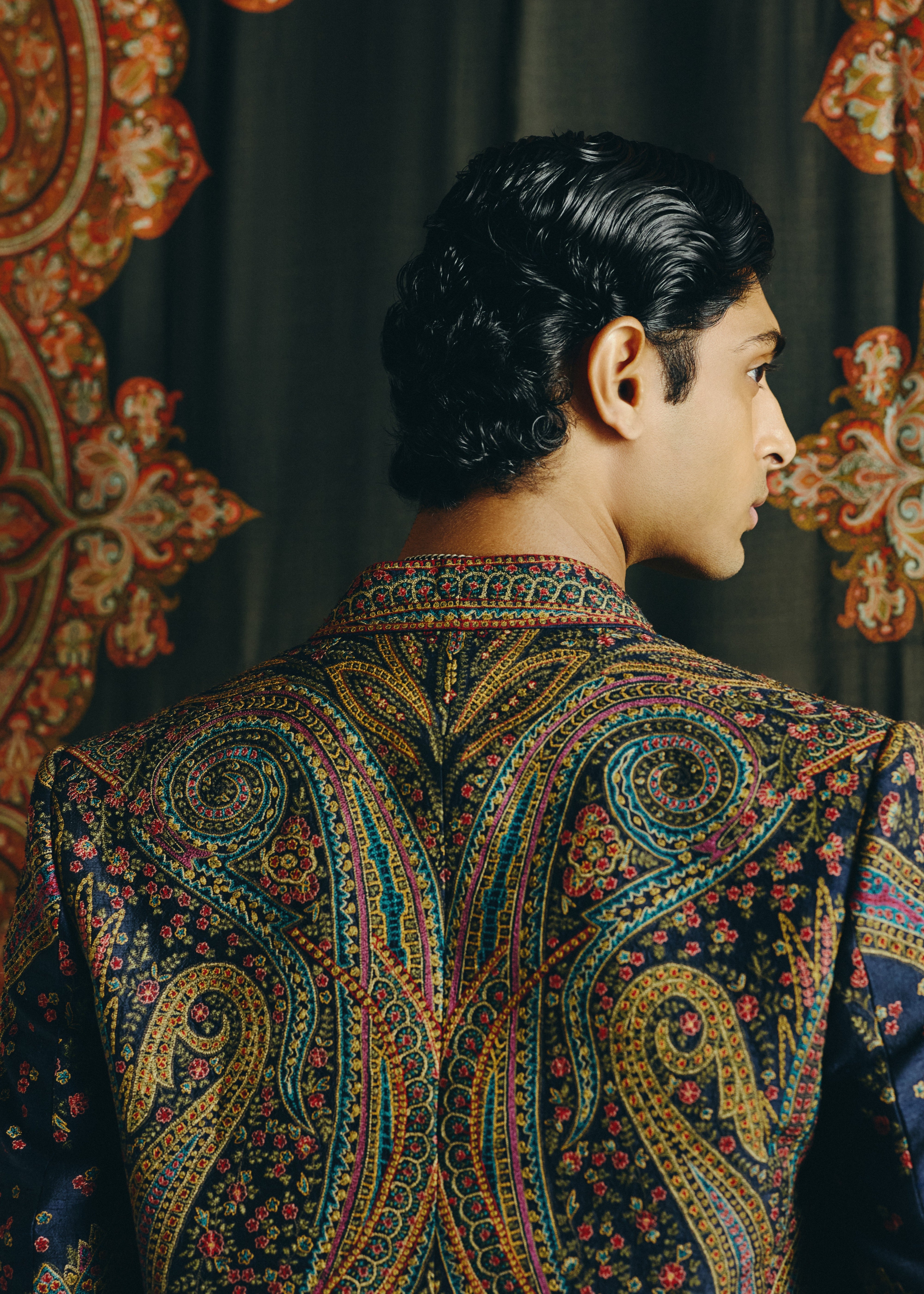 Safar Kashida Open Jacket, Shirt And Pant Set