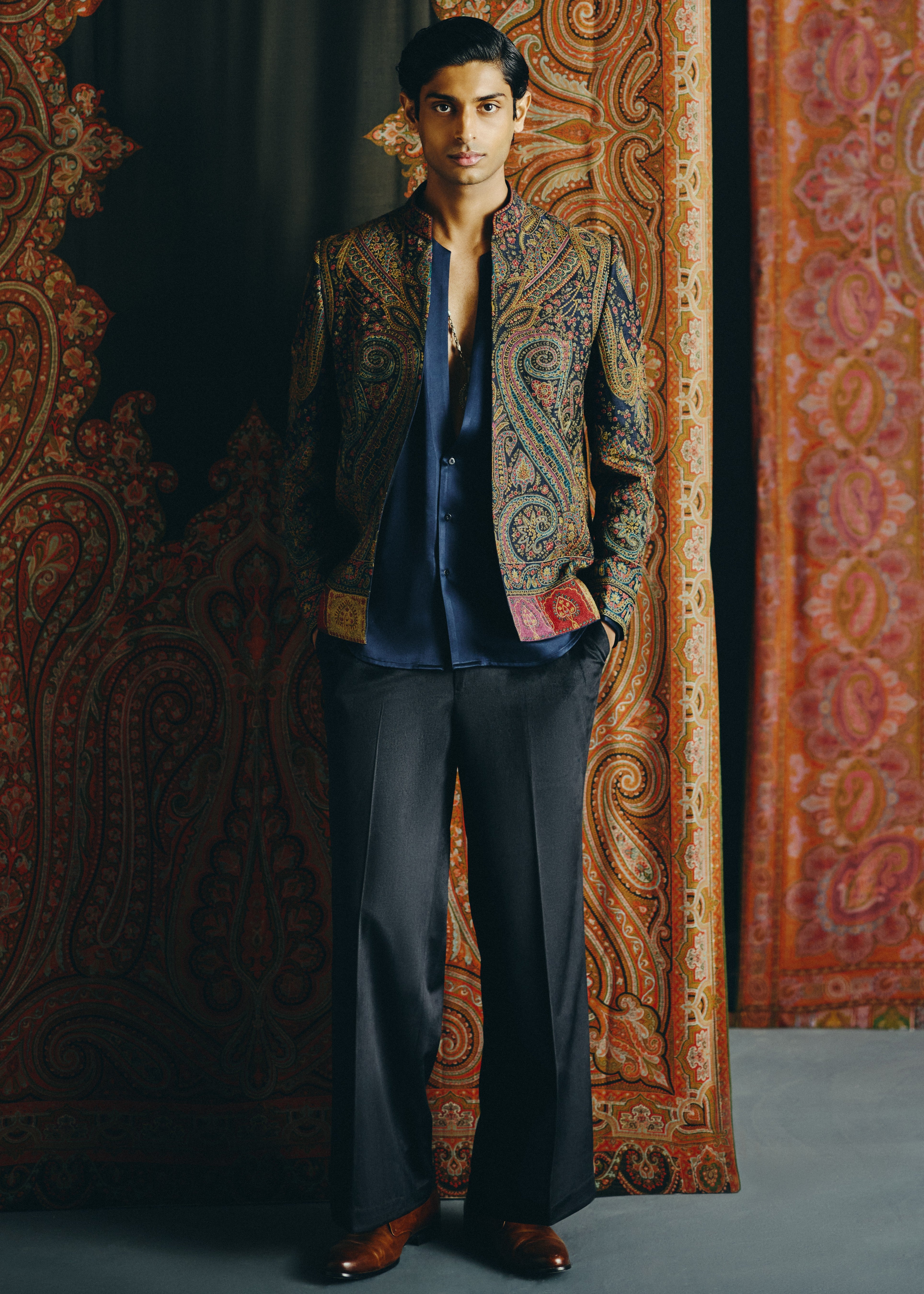 Safar Kashida Open Jacket, Shirt And Pant Set