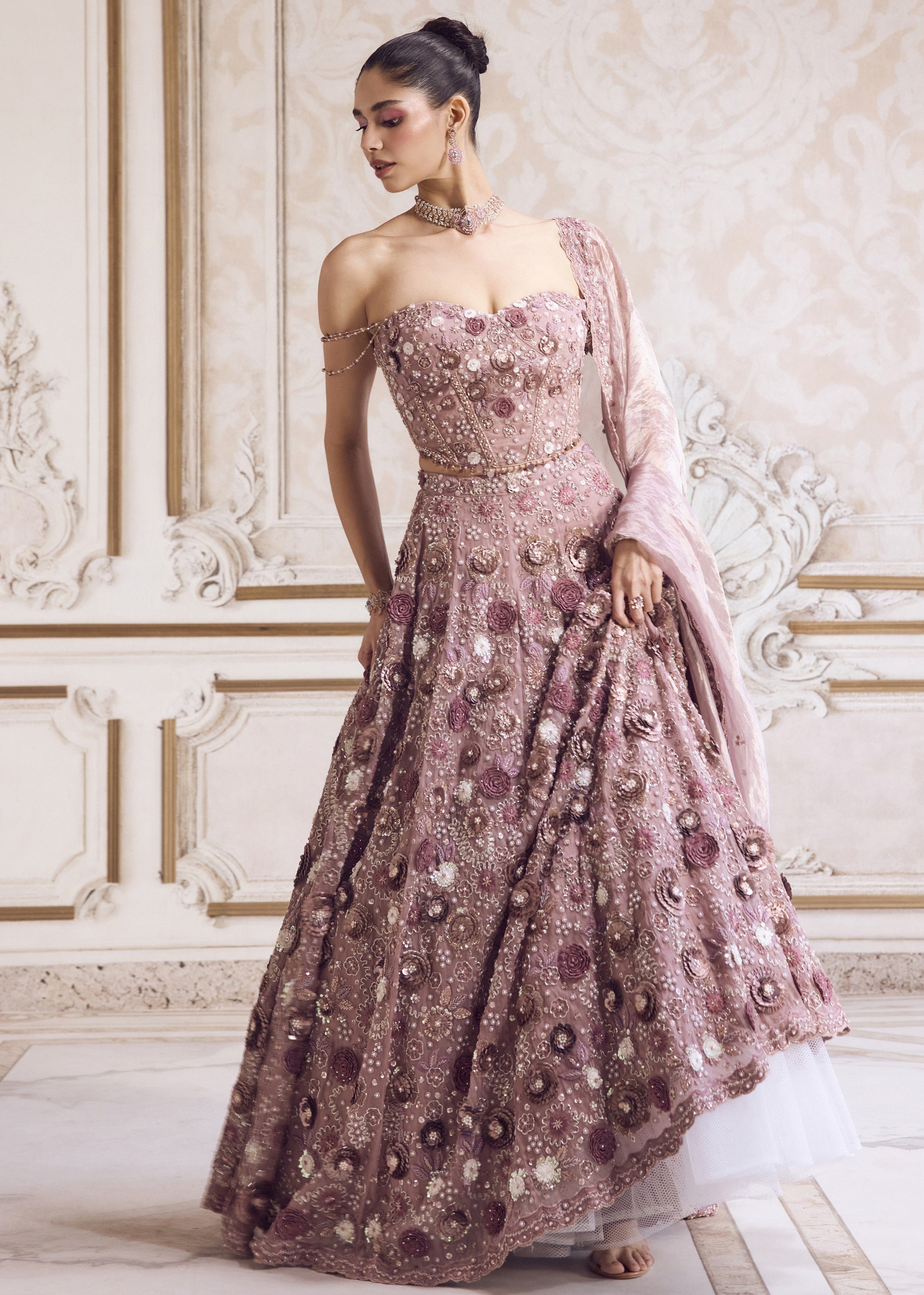 Champagne Rose Lehenga With Corset