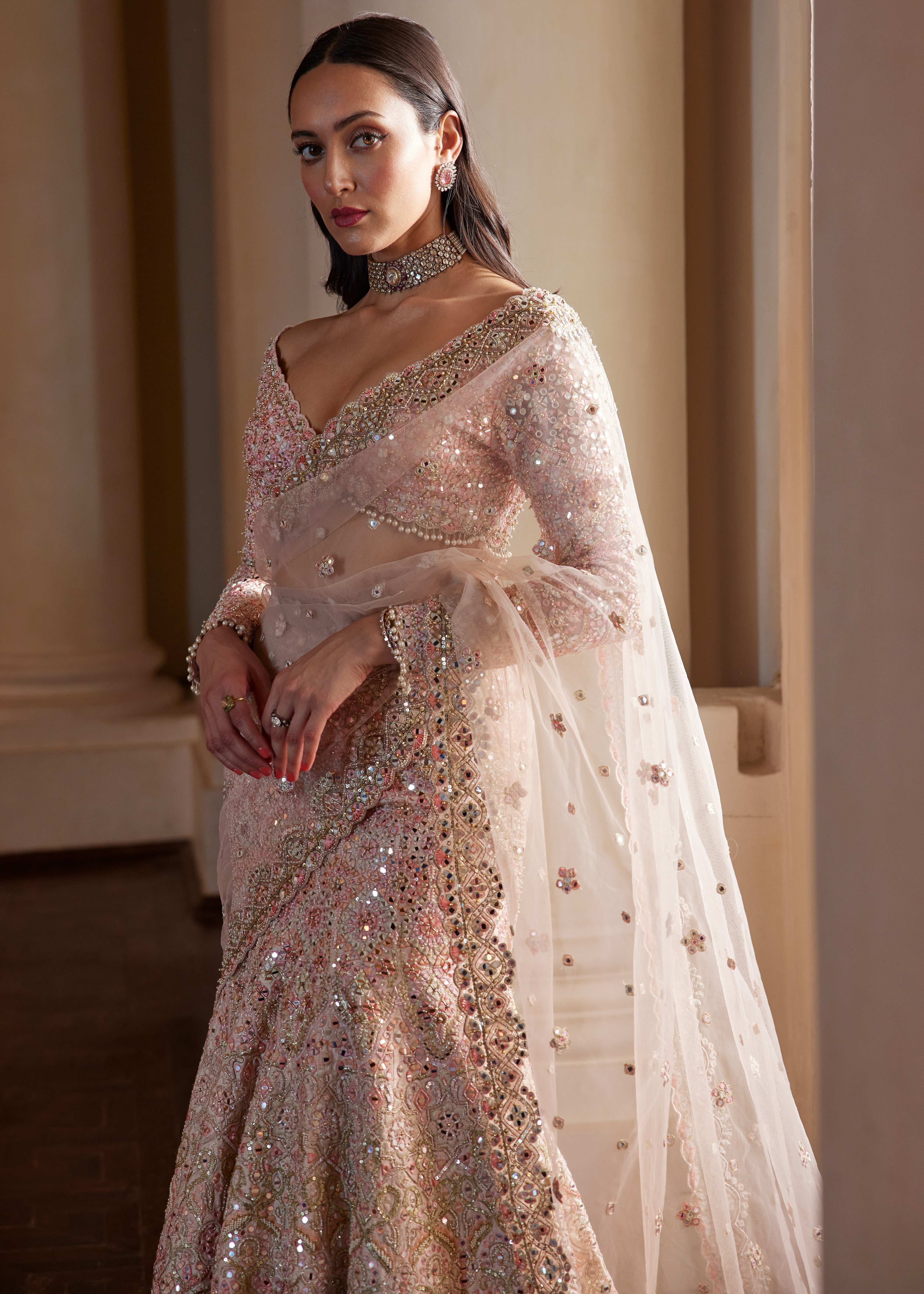 Pink Fit and Flare Lehenga Set